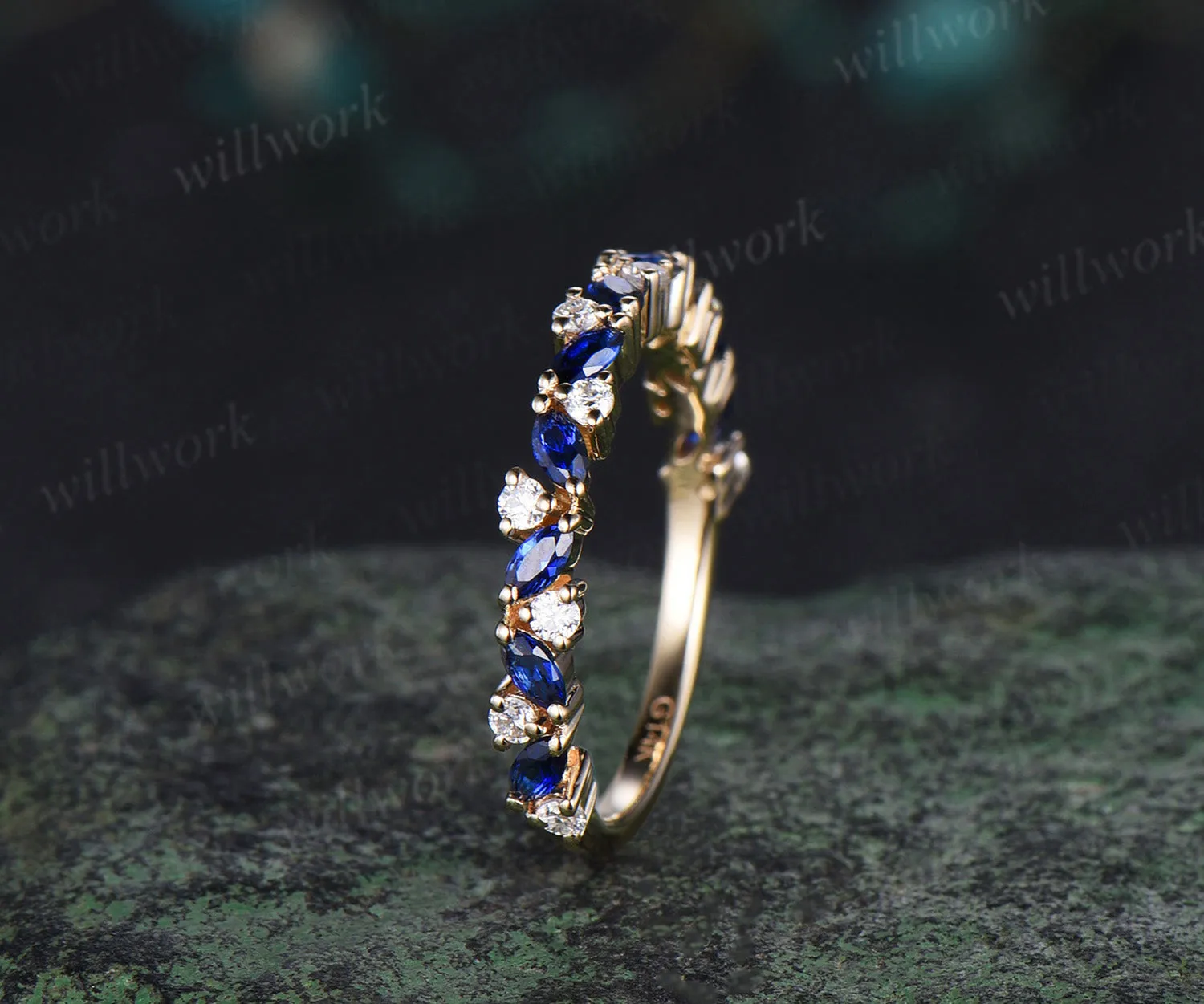 Marquise sapphire ring for women vintage solid 14k rose gold moissanite ring natural sapphire wedding band dainty jewelry bridal ring gift sold by Willwork Jewelry product image thumbnail 3