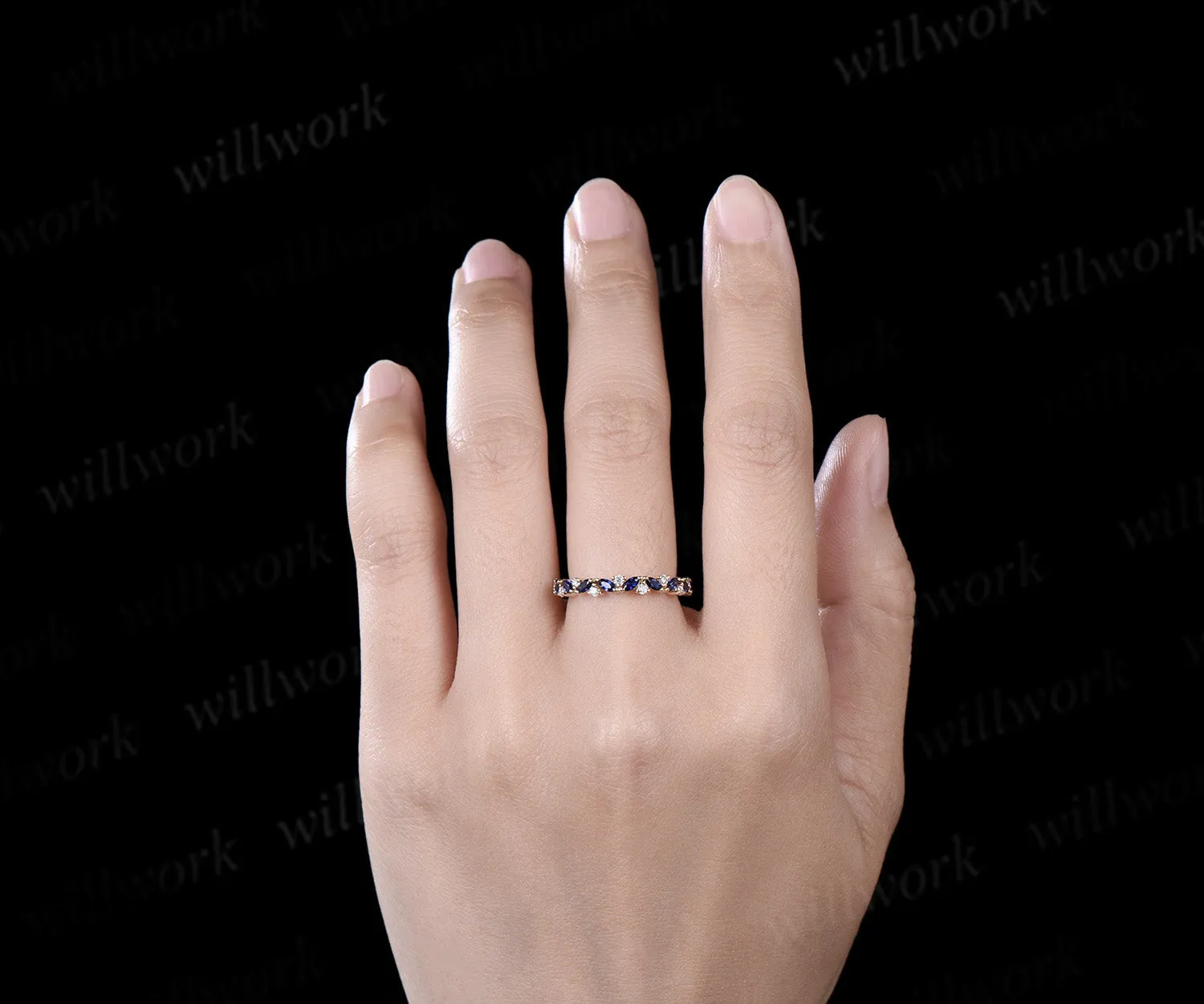 Marquise sapphire ring for women vintage solid 14k rose gold moissanite ring natural sapphire wedding band dainty jewelry bridal ring gift sold by Willwork Jewelry product image thumbnail 2