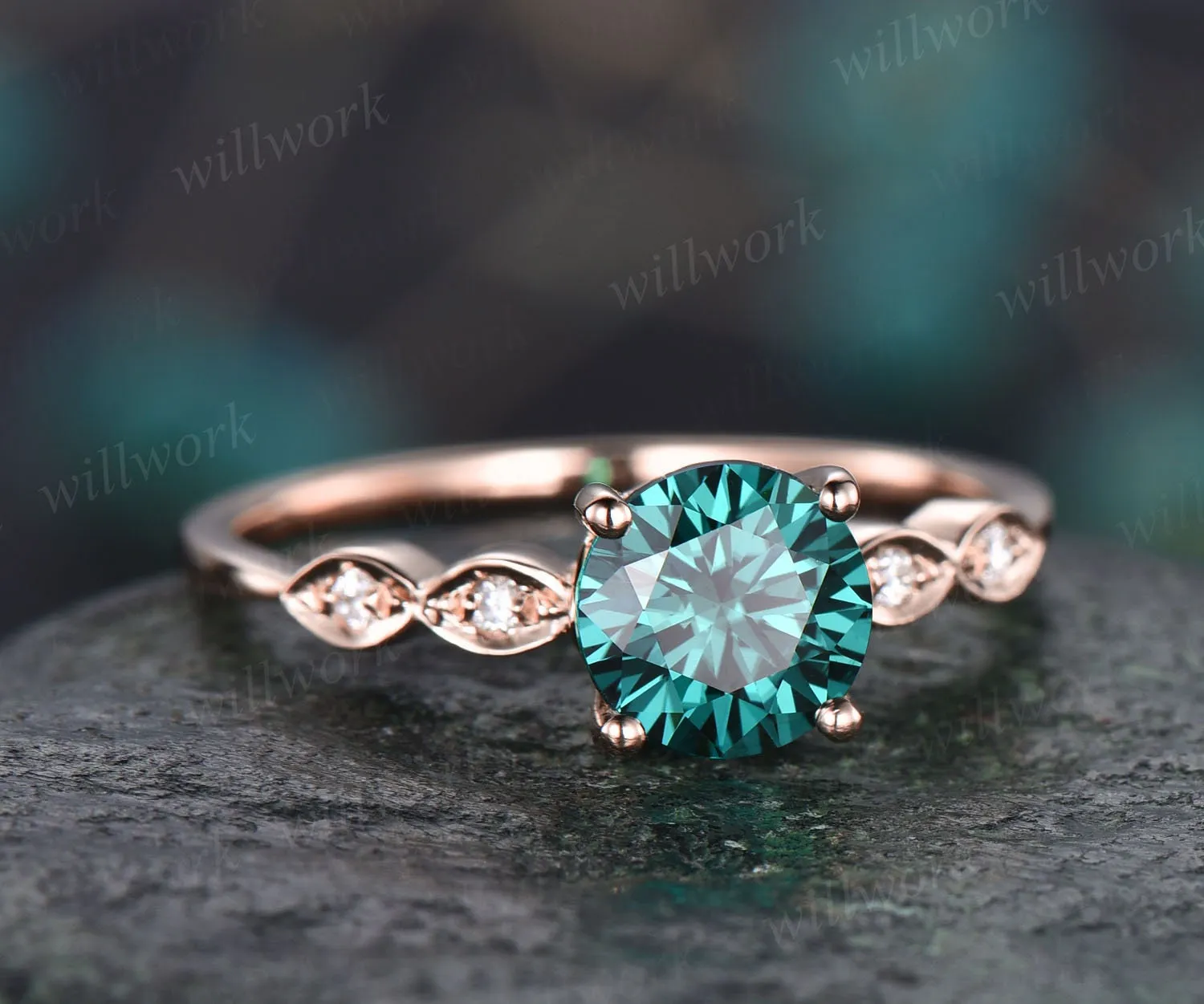 1ct colorful green moissanite engagement ring for women vintage rose gold diamond ring art deco unique engagement ring bridal promise ring sold by Willwork Jewelry product image thumbnail 3