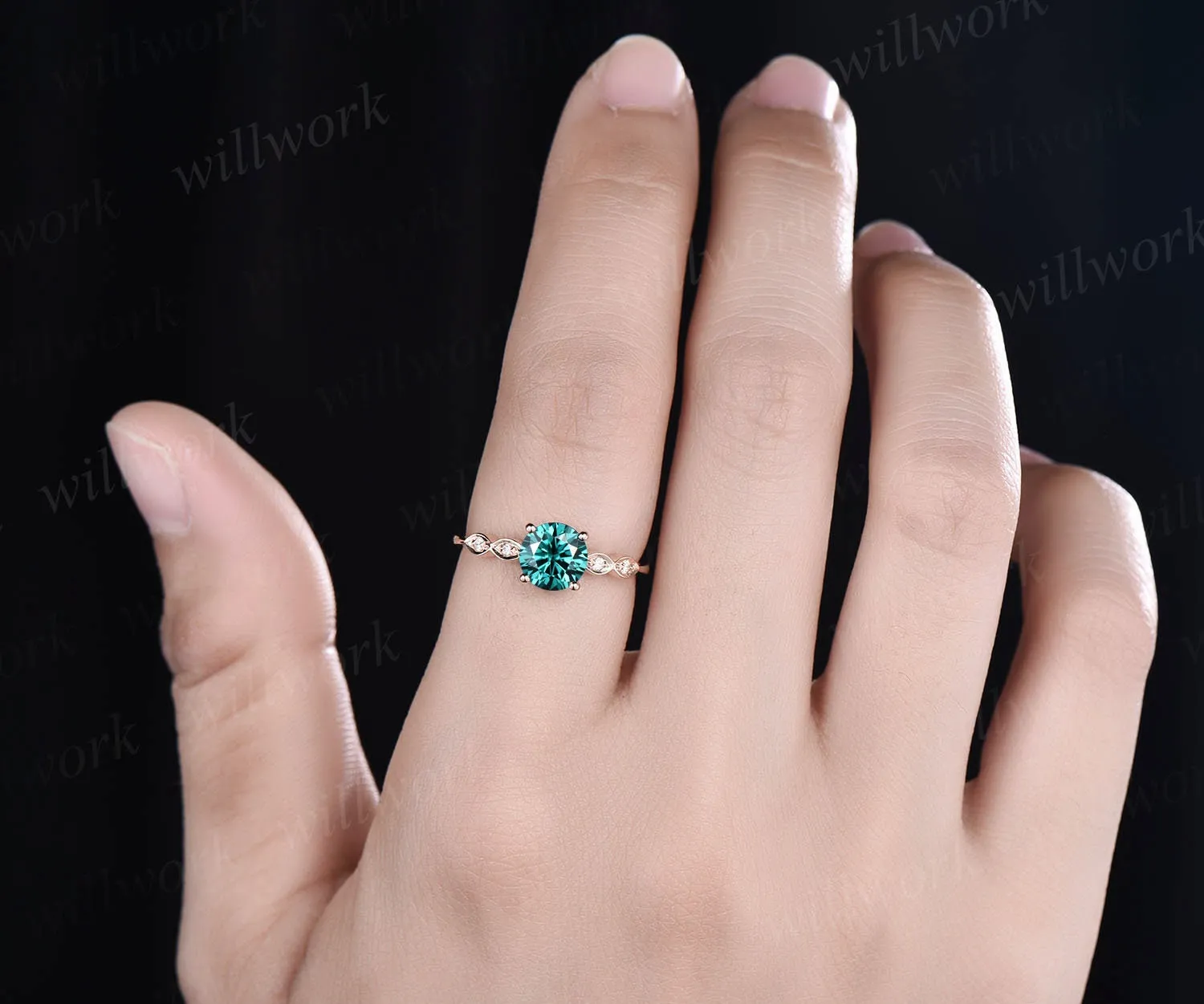 1ct colorful green moissanite engagement ring for women vintage rose gold diamond ring art deco unique engagement ring bridal promise ring sold by Willwork Jewelry product image thumbnail 2