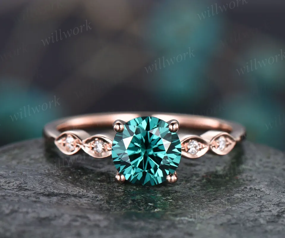 1ct colorful green moissanite engagement ring for women vintage rose gold diamond ring art deco unique engagement ring bridal promise ring sold by Willwork Jewelry