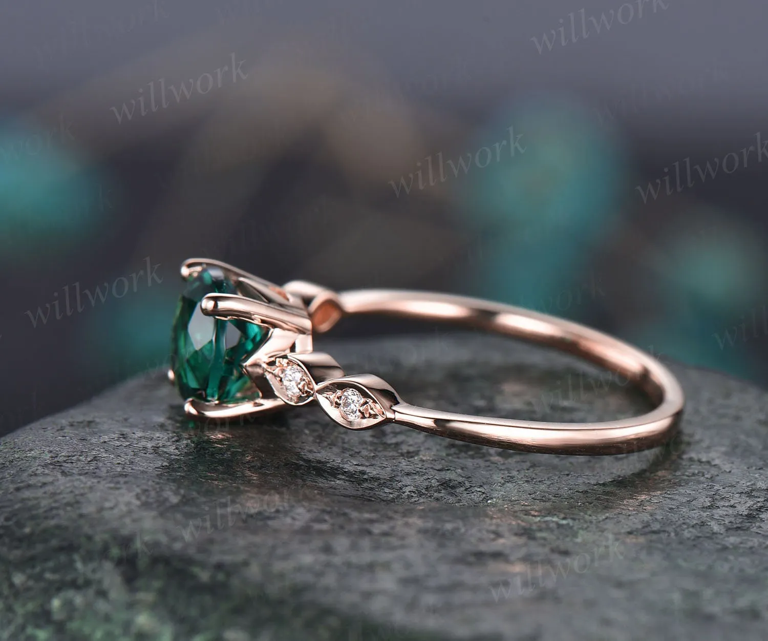 1ct colorful green moissanite engagement ring for women vintage rose gold diamond ring art deco unique engagement ring bridal promise ring sold by Willwork Jewelry product image thumbnail 5