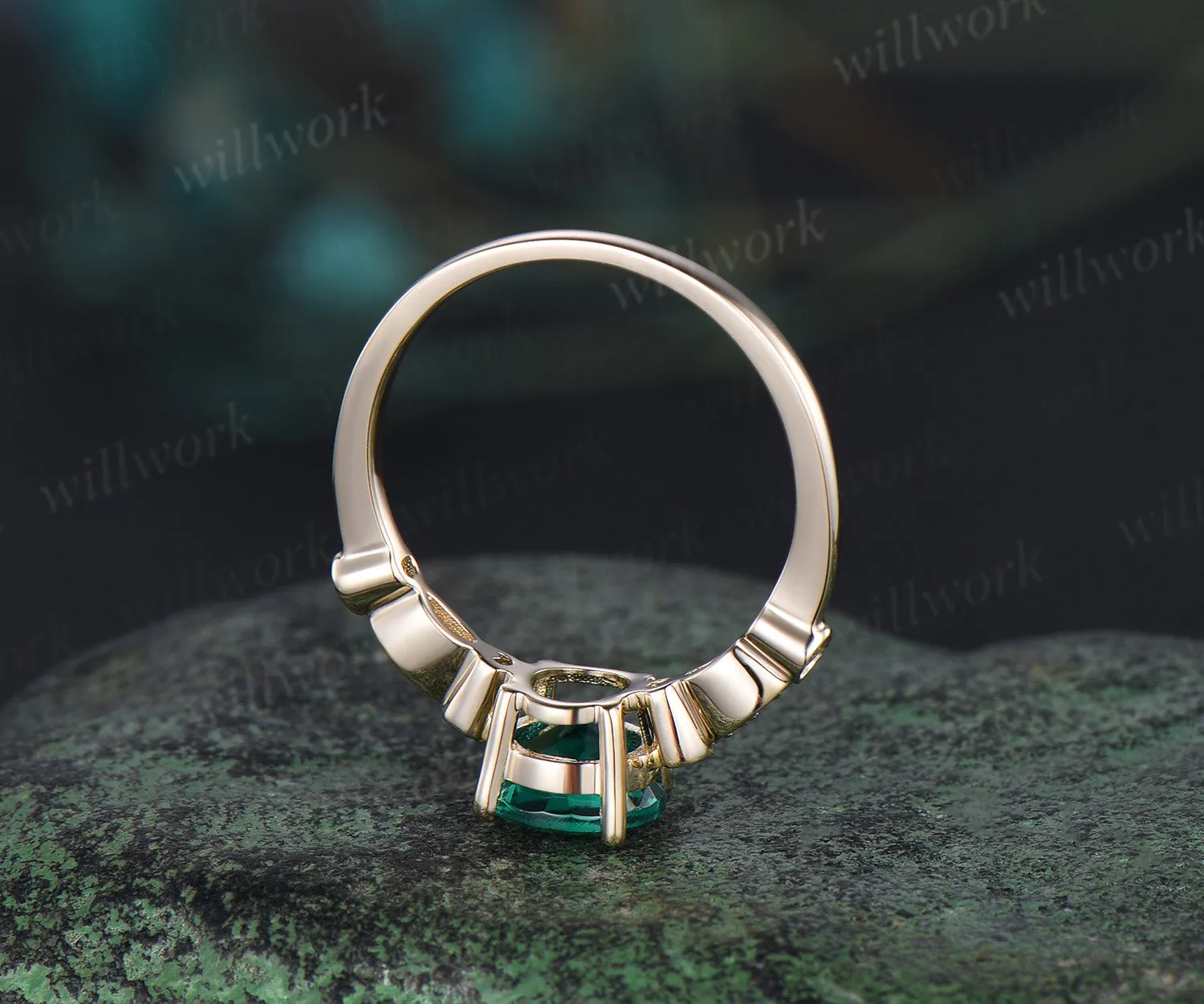 Green emerald engagement ring rose gold emerald ring gold May birthstone ring handmade vintage bridal marquise diamond wedding promise ring sold by Willwork Jewelry product image thumbnail 4