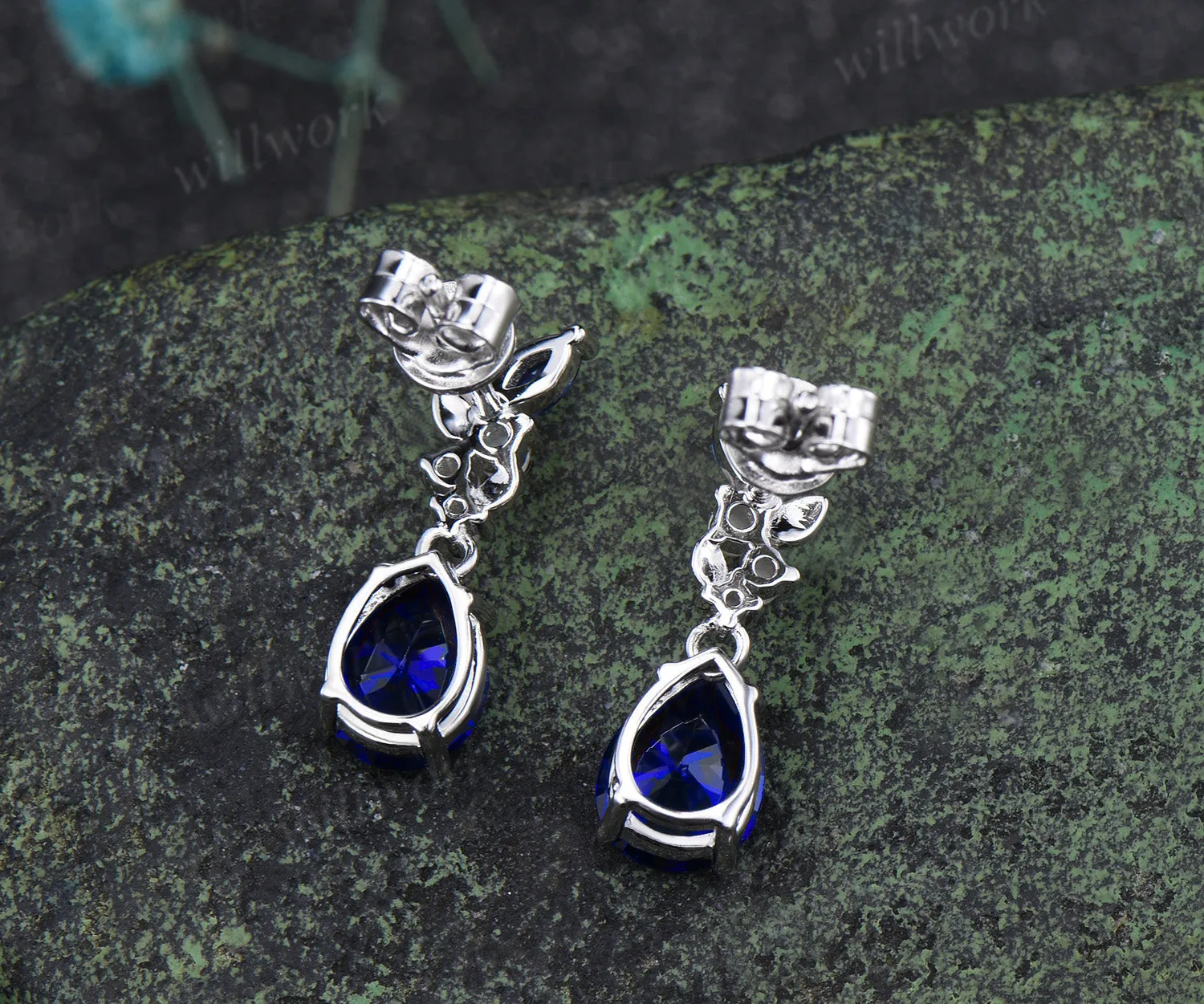 Pear cut sapphire earrings leaf opal marquise sapphire drop earrings September jewelry for her sold by Willwork Jewelry product image thumbnail 4