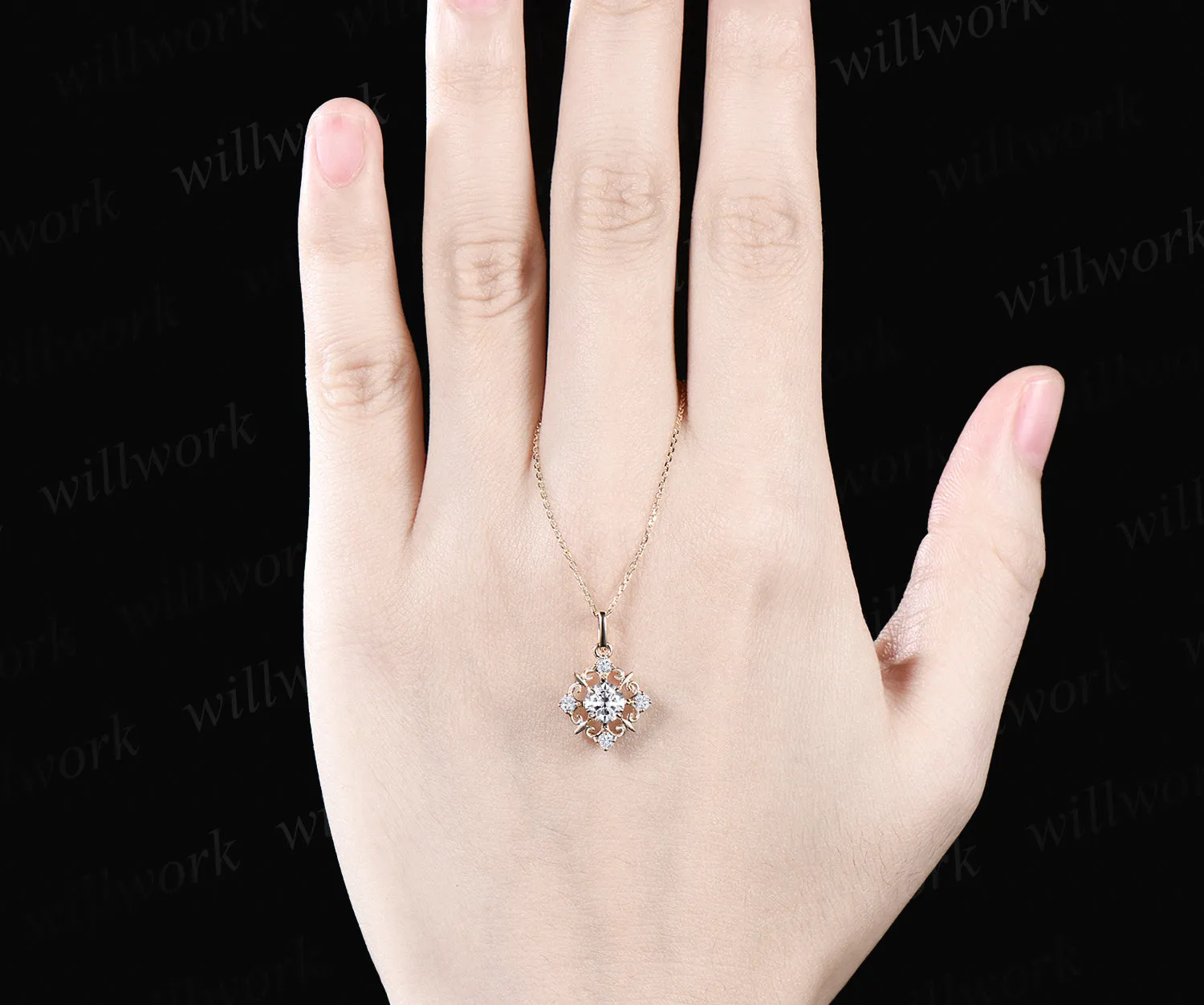 Morelli Pave Garden Gate Vintage Moissanite Art Deco Pendant Necklace Unique jewelry sold by Willwork Jewelry product image thumbnail 2