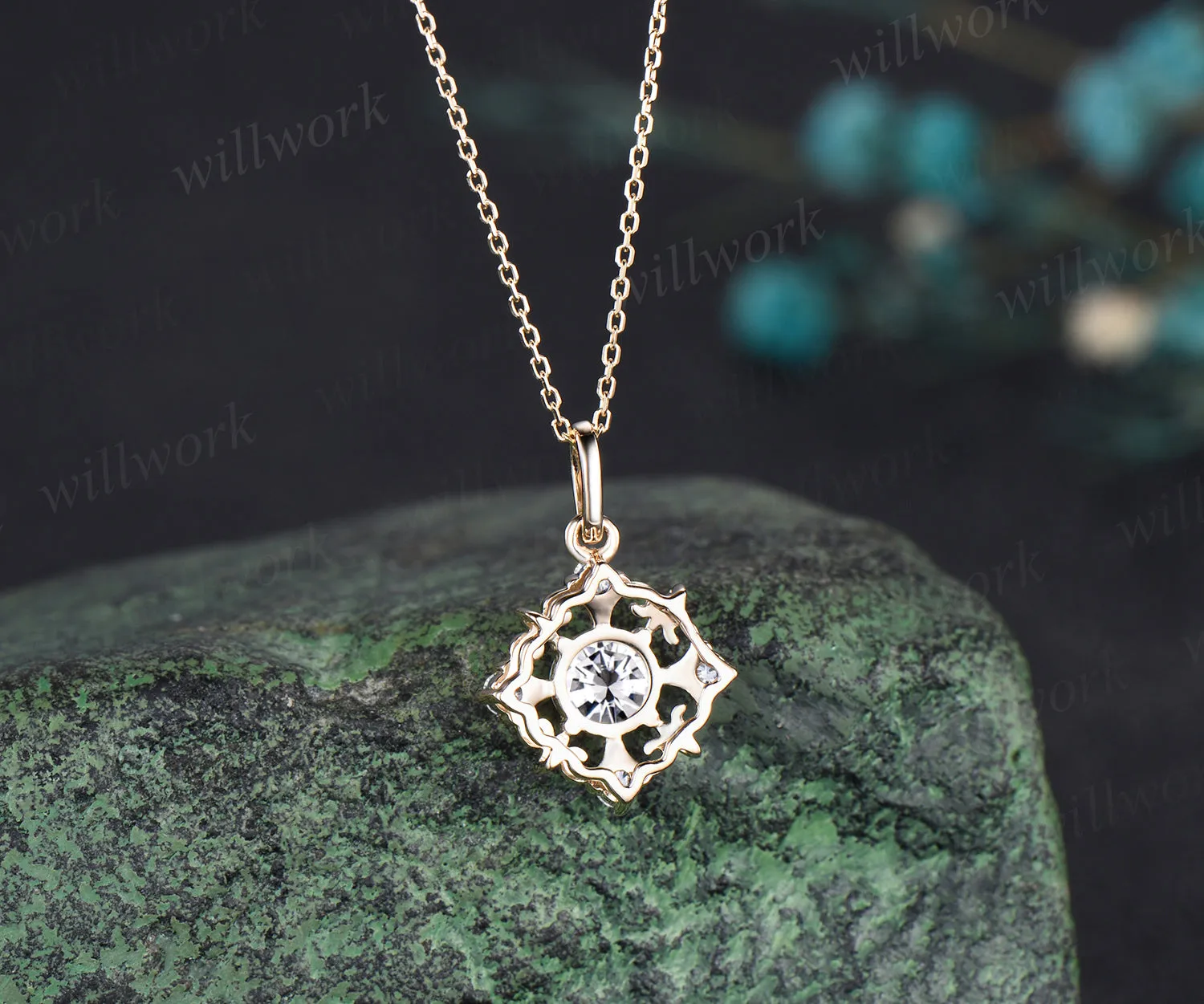 Morelli Pave Garden Gate Vintage Moissanite Art Deco Pendant Necklace Unique jewelry sold by Willwork Jewelry product image thumbnail 3