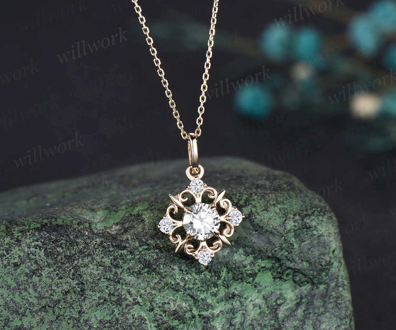 Morelli Pave Garden Gate Vintage Moissanite Art Deco Pendant Necklace Unique jewelry sold by Willwork Jewelry product image thumbnail 4