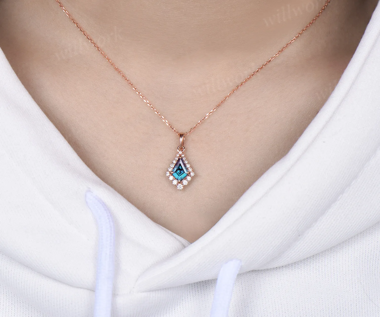 Vintage kite alexandrite moissanite halo drop earrings necklace set color change gemstone jewelry set gifts for women sold by Willwork Jewelry product image thumbnail 3