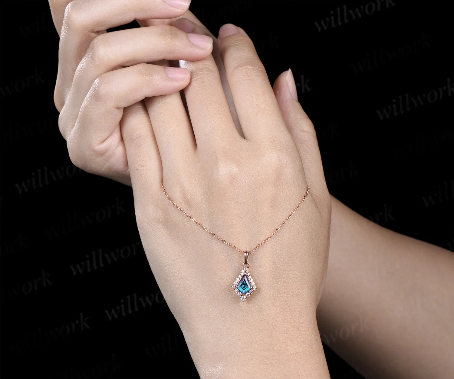 Vintage kite alexandrite moissanite halo drop earrings necklace set color change gemstone jewelry set gifts for women sold by Willwork Jewelry product image thumbnail 4