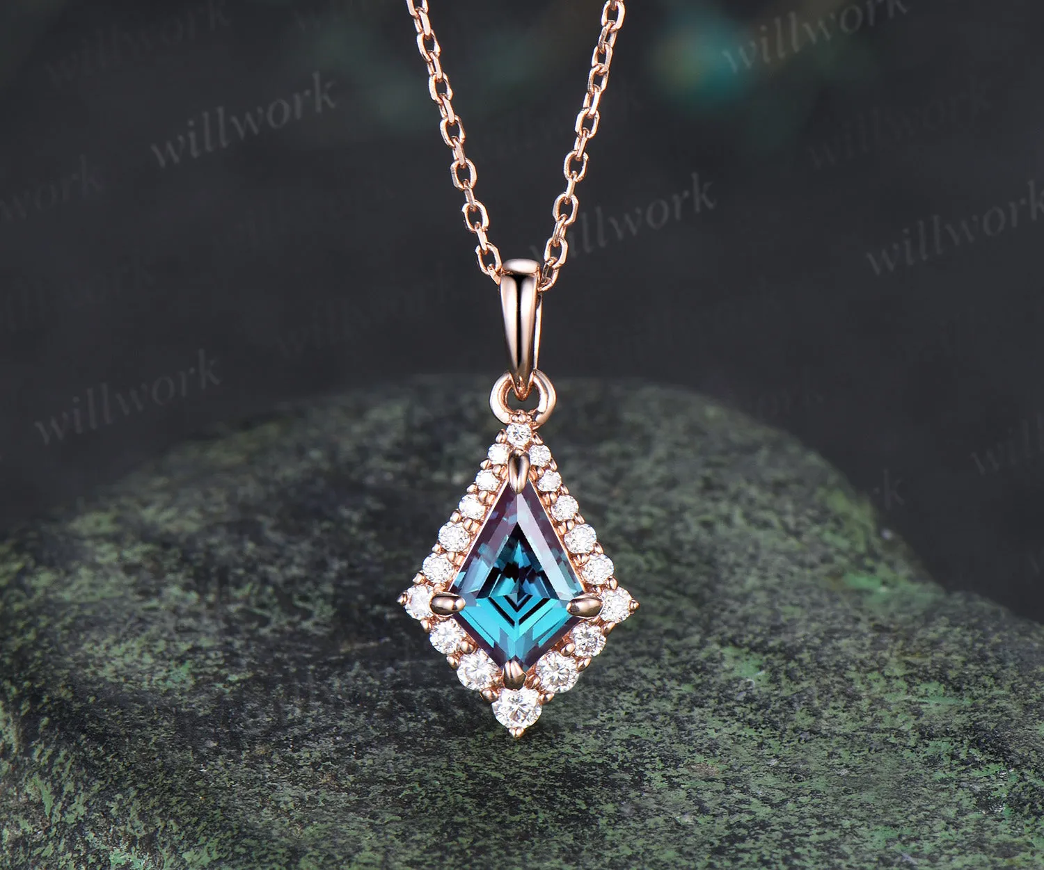 Vintage kite alexandrite moissanite halo drop earrings necklace set color change gemstone jewelry set gifts for women sold by Willwork Jewelry product image thumbnail 2