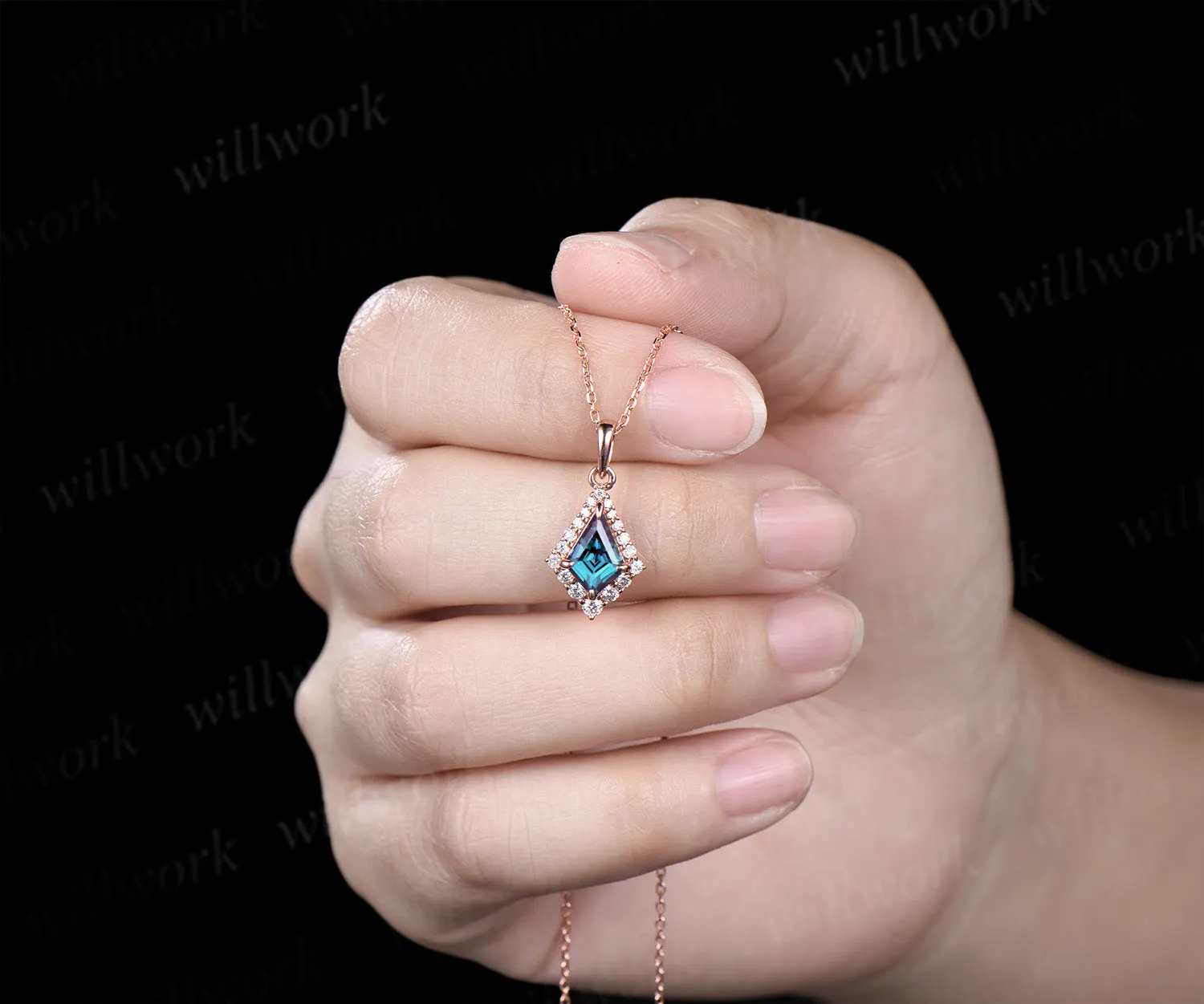 Vintage kite alexandrite moissanite halo drop earrings necklace set color change gemstone jewelry set gifts for women sold by Willwork Jewelry product image thumbnail 5