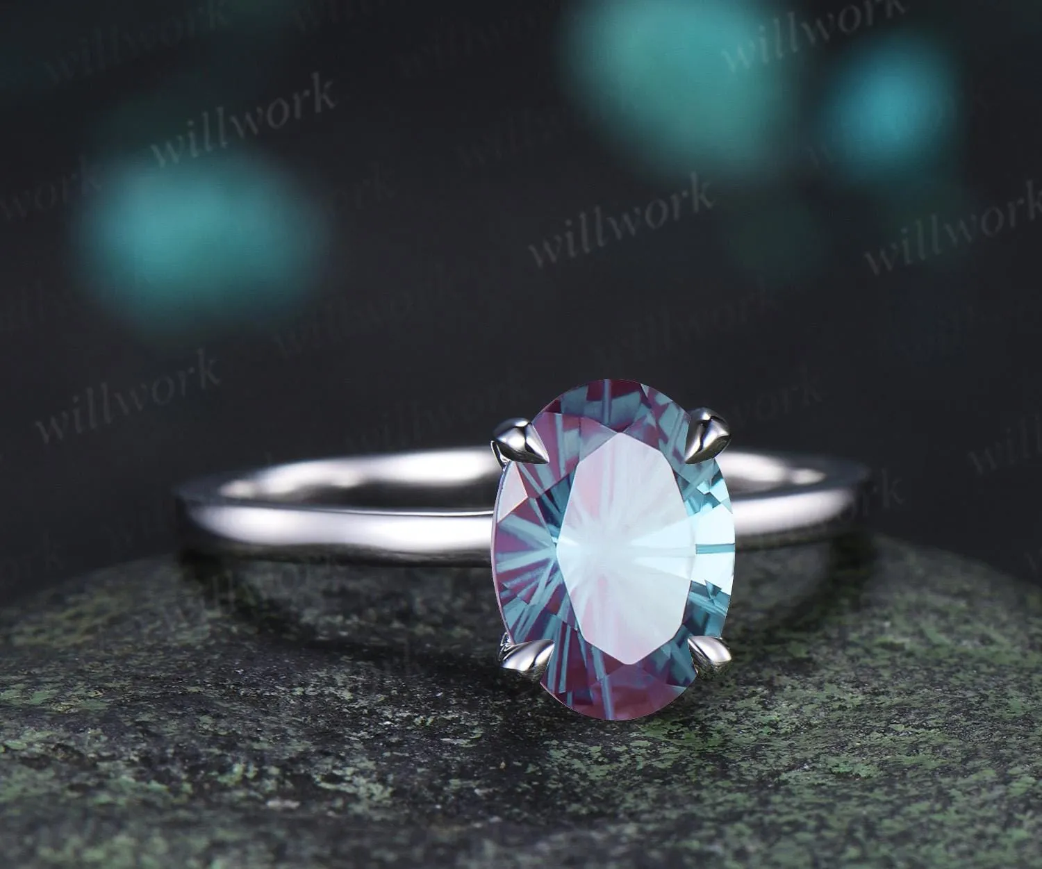 2ct oval fireworks cut Alexandrite engagement ring solitaire minimalist color change gemstone wedding ring gift women sold by Willwork Jewelry product image thumbnail 3