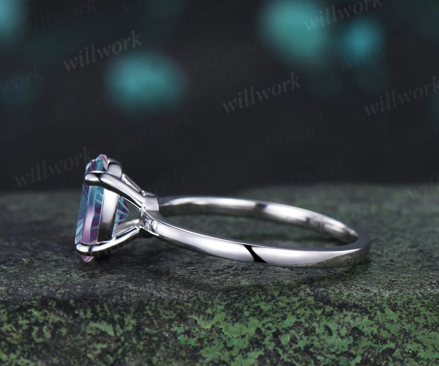 2ct oval fireworks cut Alexandrite engagement ring solitaire minimalist color change gemstone wedding ring gift women sold by Willwork Jewelry product image thumbnail 4