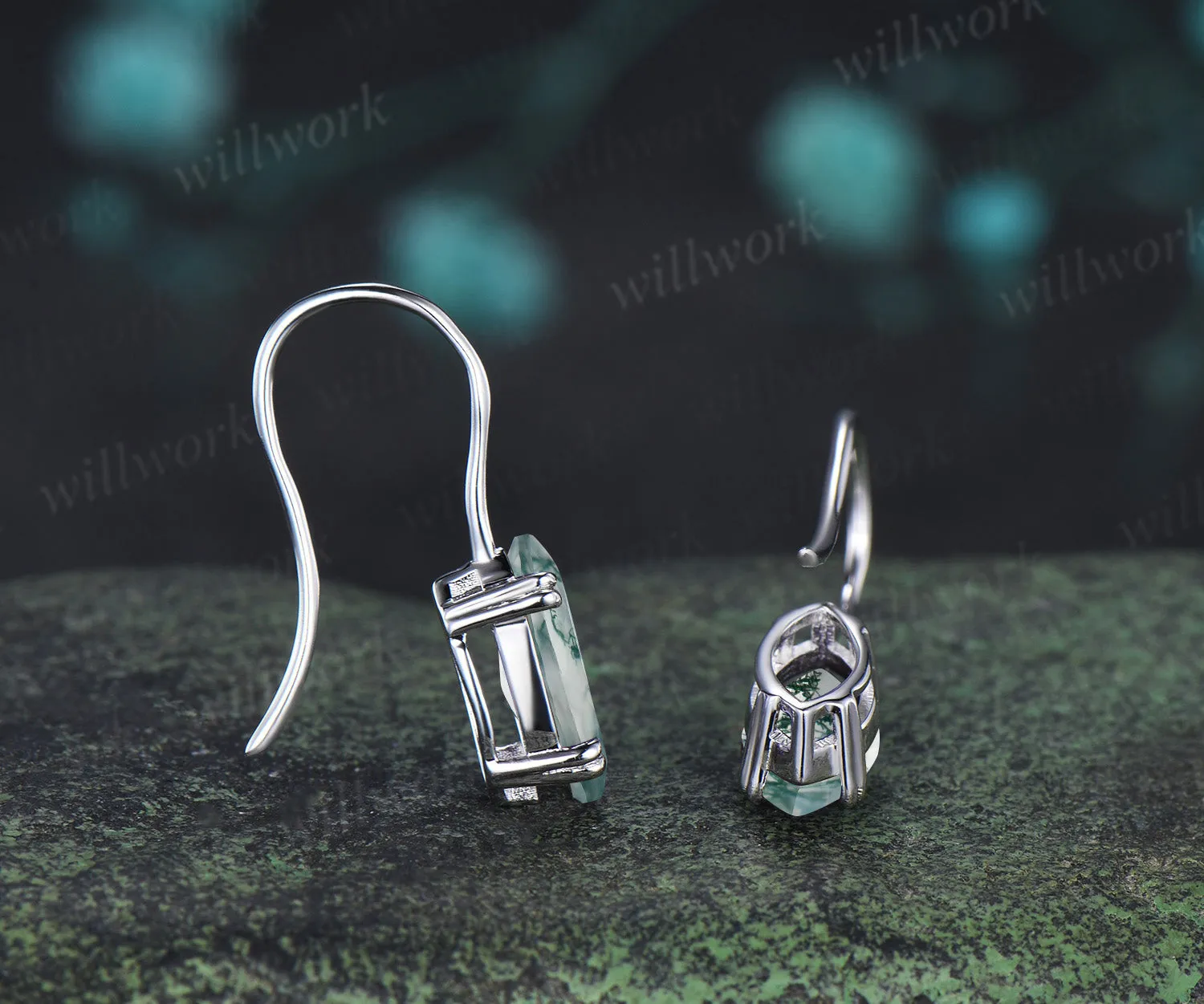 Marquise cut natural moss agate drop earrings minimalist 8 prongs moss agate hook earrings gifts for women sold by Willwork Jewelry product image thumbnail 4