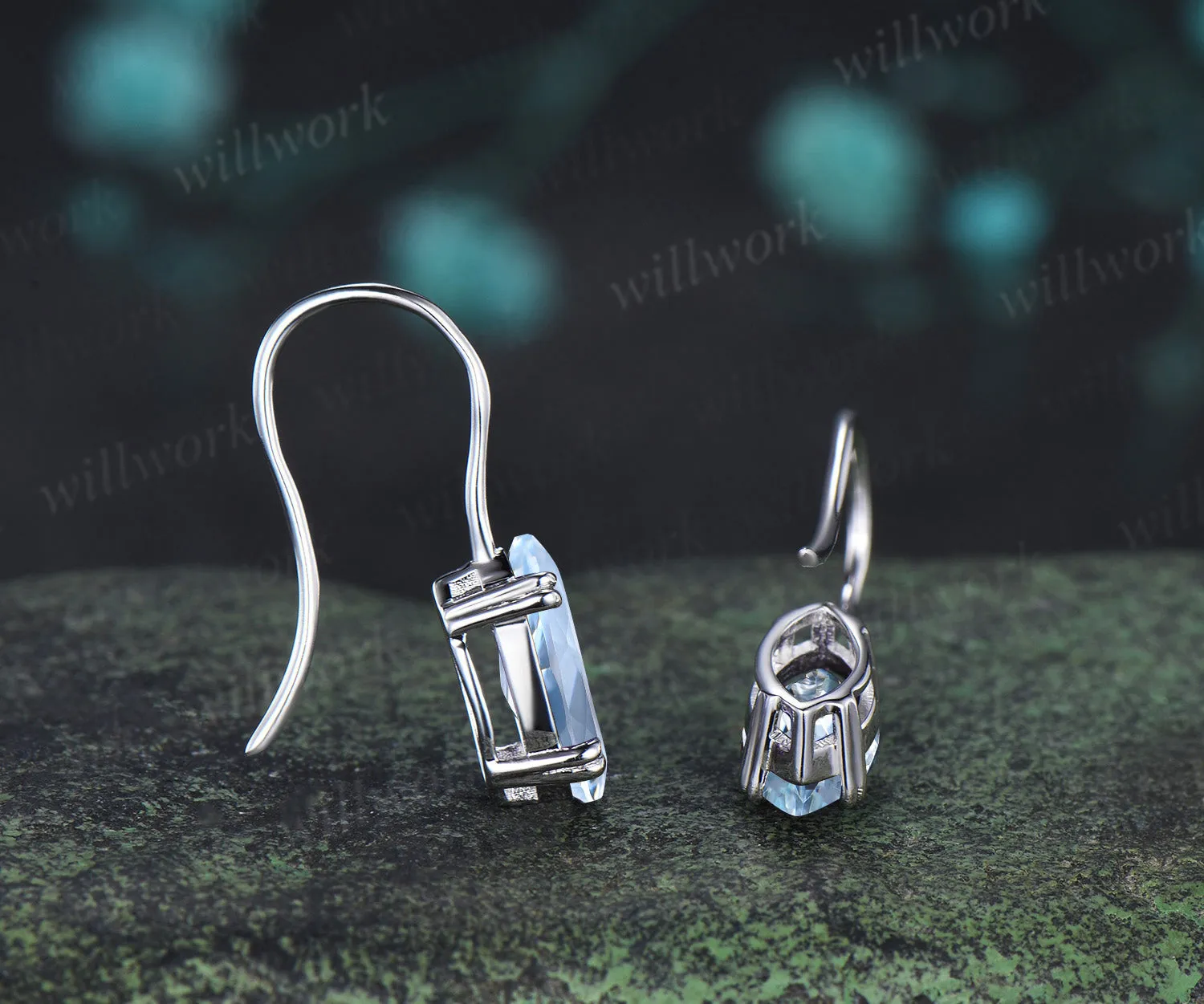 Marquise cut natural aquamarine drop earrings minimalist blue gemstone hook earrings March jewelry gifts sold by Willwork Jewelry product image thumbnail 4
