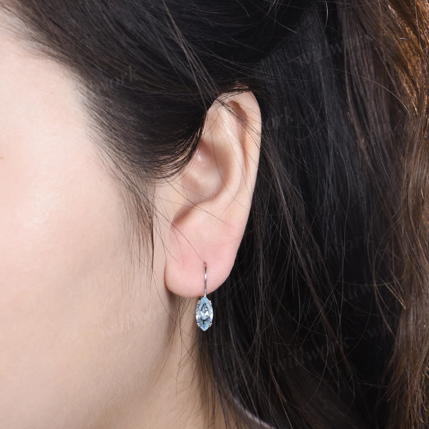 Marquise cut natural aquamarine drop earrings minimalist blue gemstone hook earrings March jewelry gifts sold by Willwork Jewelry product image thumbnail 2
