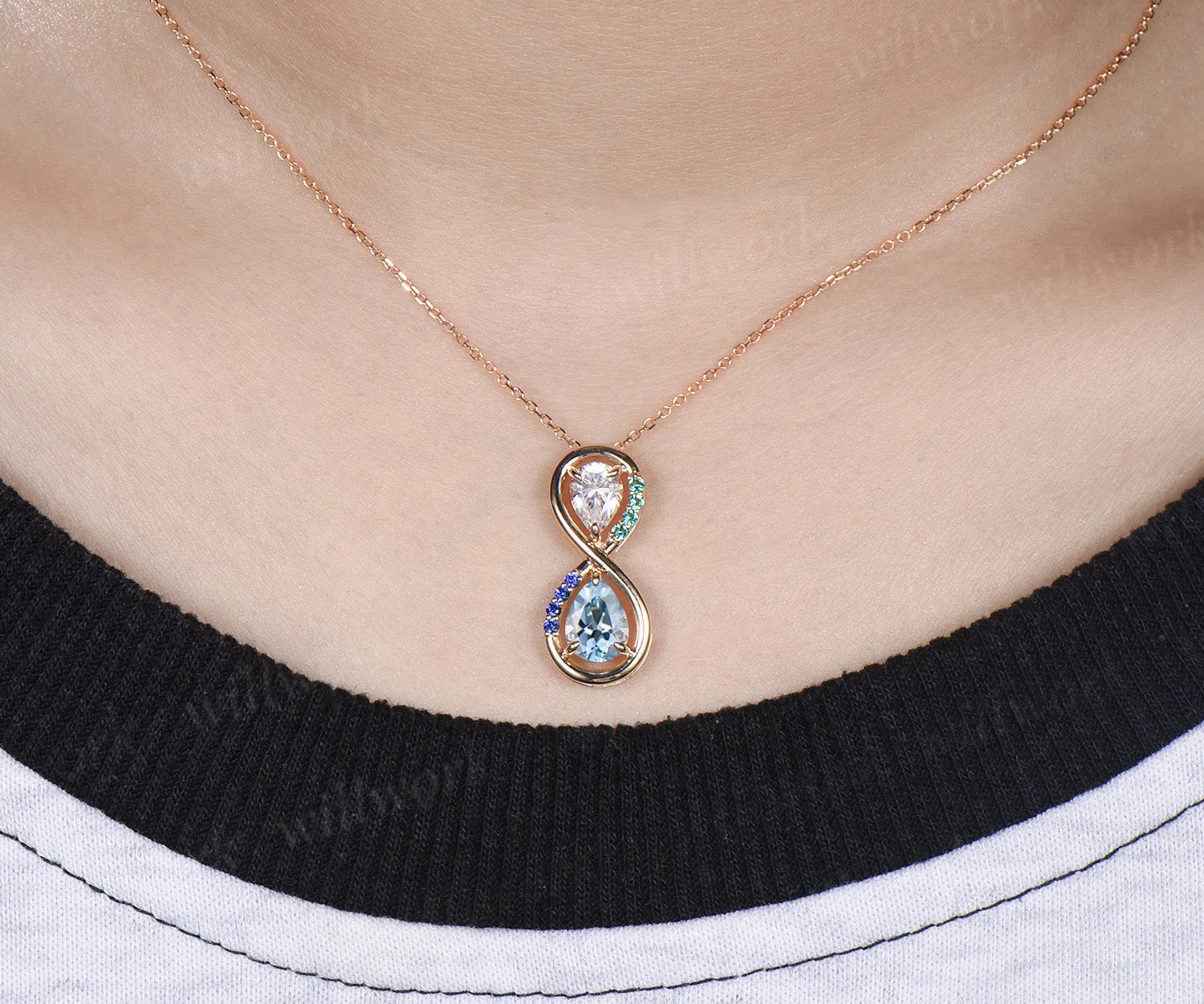 Pear cut moissanite aquamarine infinity necklace toi et moi couple accent emerald sapphire pendant necklace sold by Willwork Jewelry product image thumbnail 2