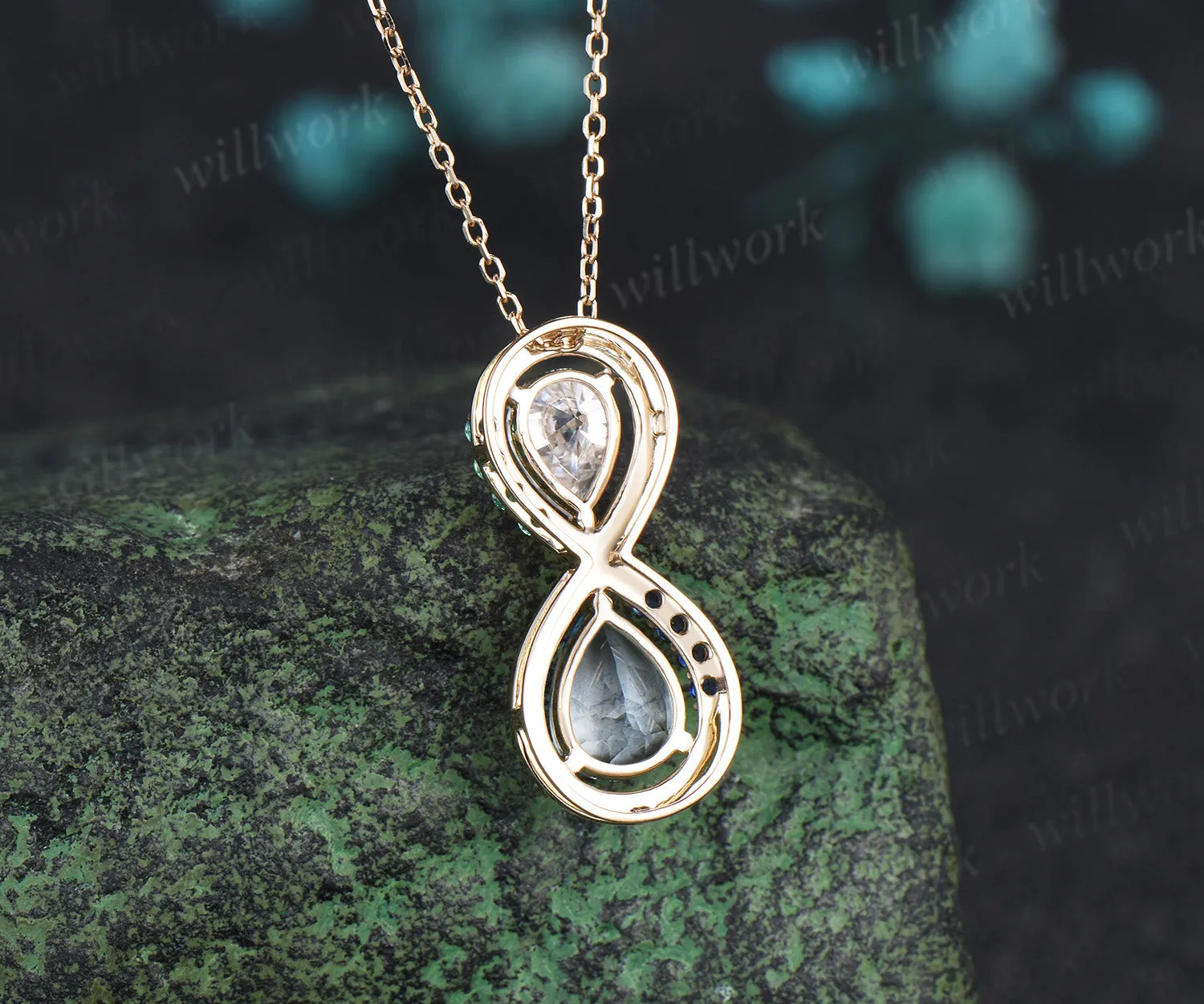 Pear cut moissanite aquamarine infinity necklace toi et moi couple accent emerald sapphire pendant necklace sold by Willwork Jewelry product image thumbnail 5