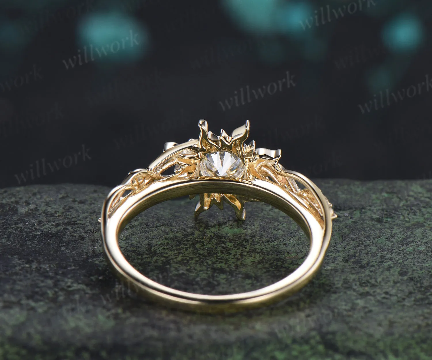 Round cut IGI lab grown diamond engagement ring sun filigree opal promise ring unique bezel wedding ring sold by Willwork Jewelry product image thumbnail 5