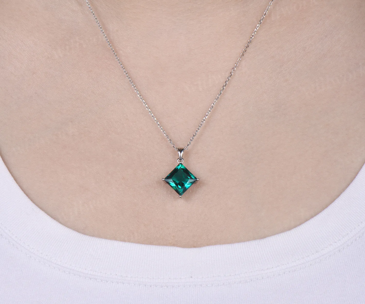 6ct princess cut green emerald necklace solitaire green gemstone pendant necklace May birthstone gift sold by Willwork Jewelry product image thumbnail 2