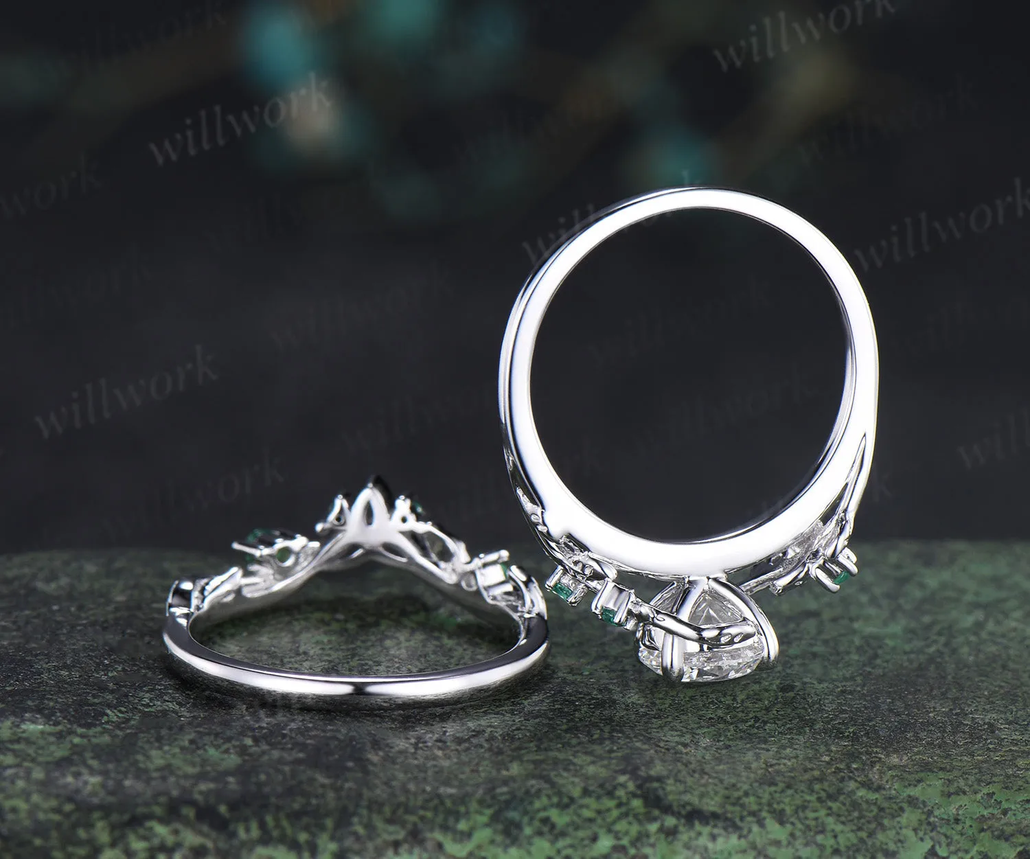 Custom order for Aven Cheney(2pc ring set, 10k white gold, ring size 9) sold by Willwork Jewelry product image thumbnail 3