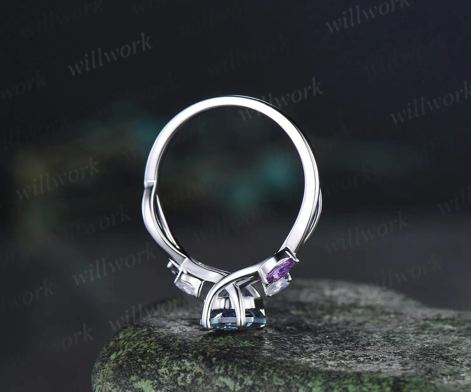 Hexagon cut alexandrite engagement ring marquise moonstone amethyst five stones twisted promise ring sold by Willwork Jewelry product image thumbnail 5