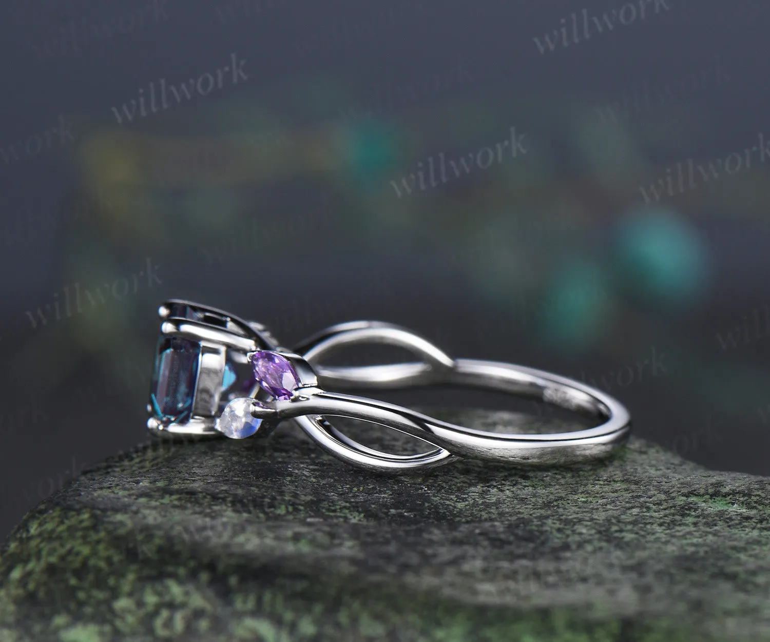 Hexagon cut alexandrite engagement ring marquise moonstone amethyst five stones twisted promise ring sold by Willwork Jewelry product image thumbnail 4
