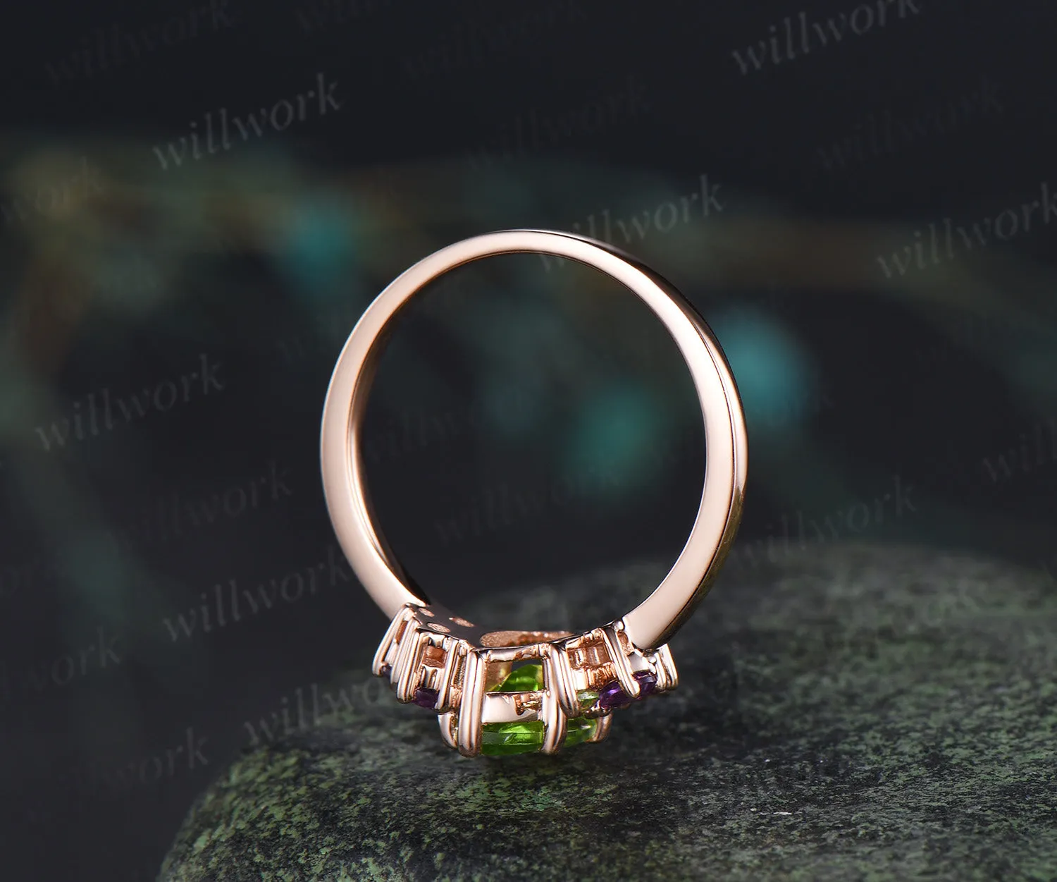 Unique marquise cut peridot engagement ring cluster peridot amethyst bridal wedding ring jewelry gifts sold by Willwork Jewelry product image thumbnail 5