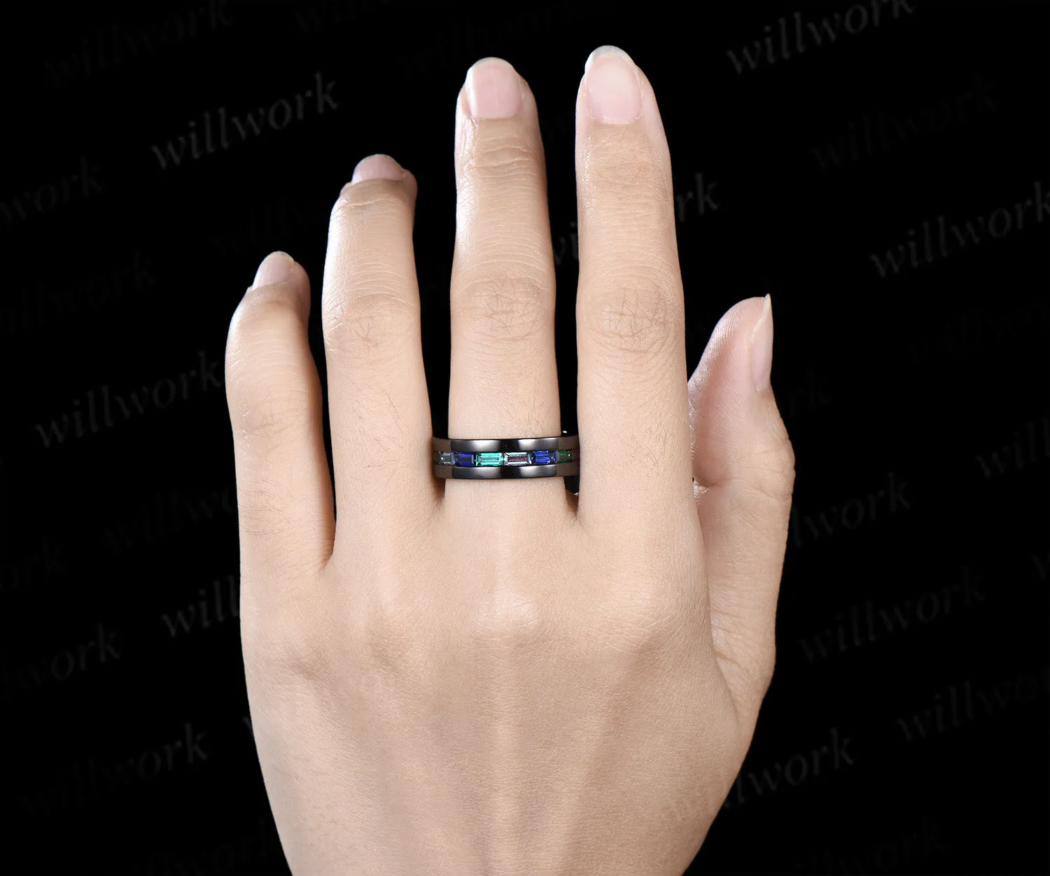 Custom order for Andrew Allan (10k black gold, ring size 5, 4mm width) sold by Willwork Jewelry product image thumbnail 2