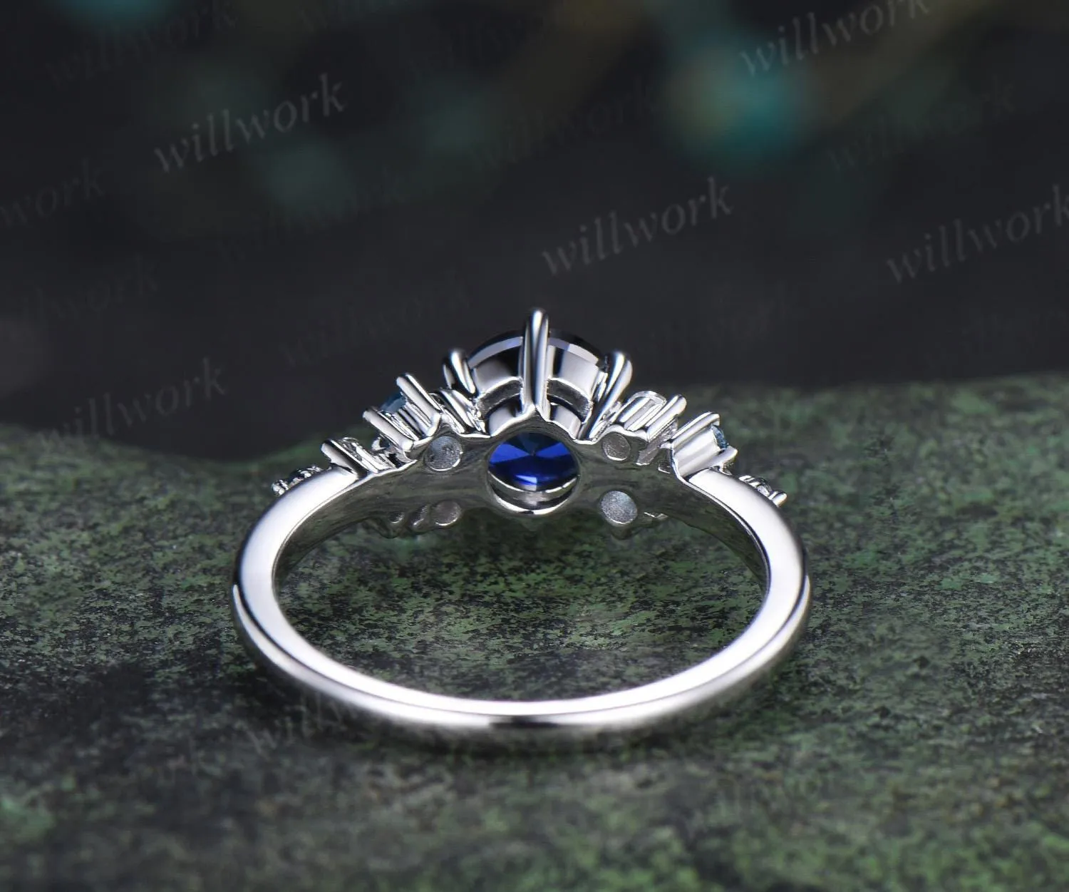 Round cut sapphire London blue topaz engagement ring 6 prong snowdrift dainty diamond wedding anniversary ring gift sold by Willwork Jewelry product image thumbnail 4