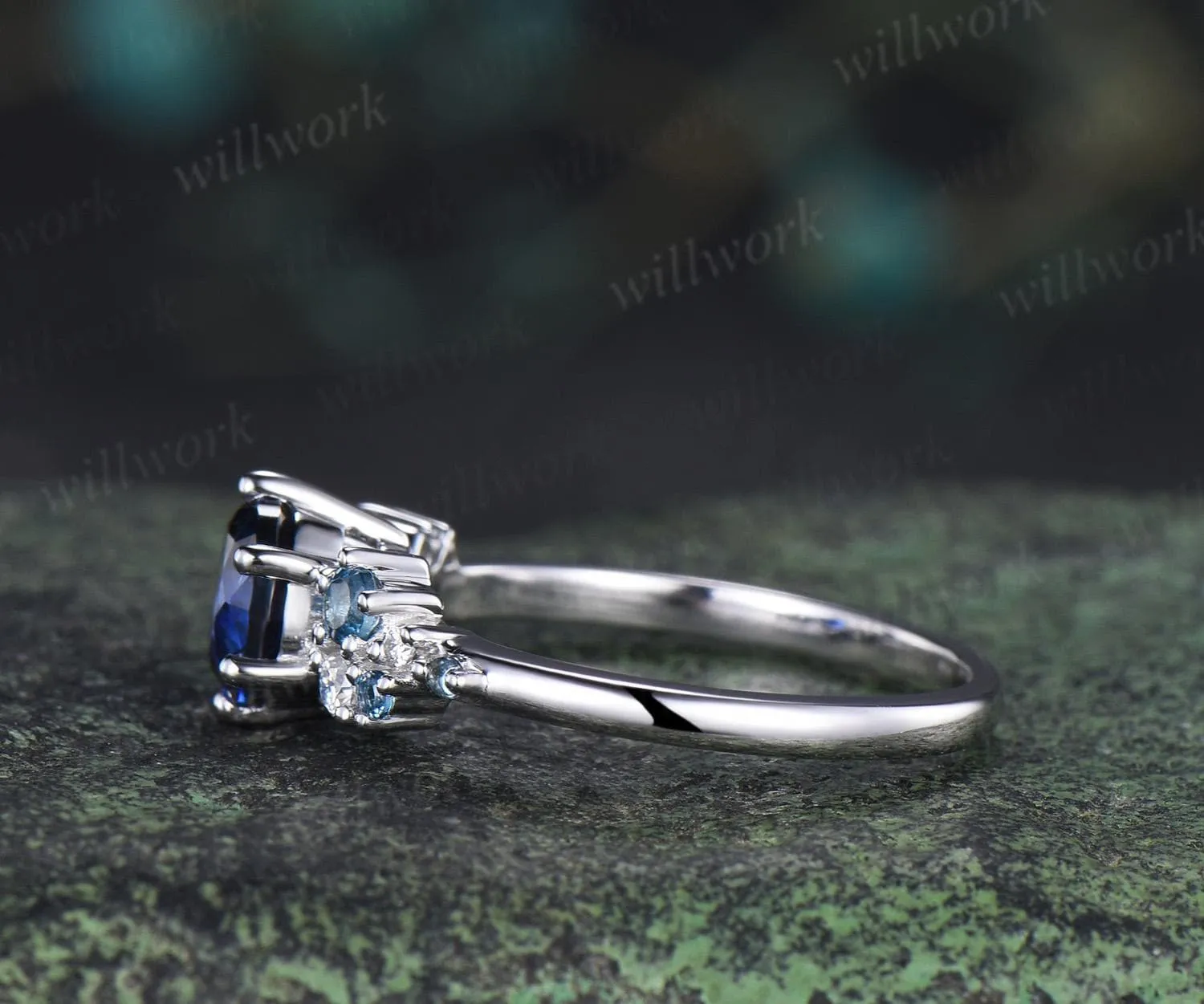 Round cut sapphire London blue topaz engagement ring 6 prong snowdrift dainty diamond wedding anniversary ring gift sold by Willwork Jewelry product image thumbnail 5
