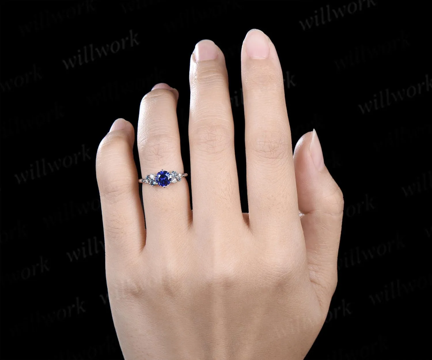 Round cut sapphire London blue topaz engagement ring 6 prong snowdrift dainty diamond wedding anniversary ring gift sold by Willwork Jewelry product image thumbnail 2