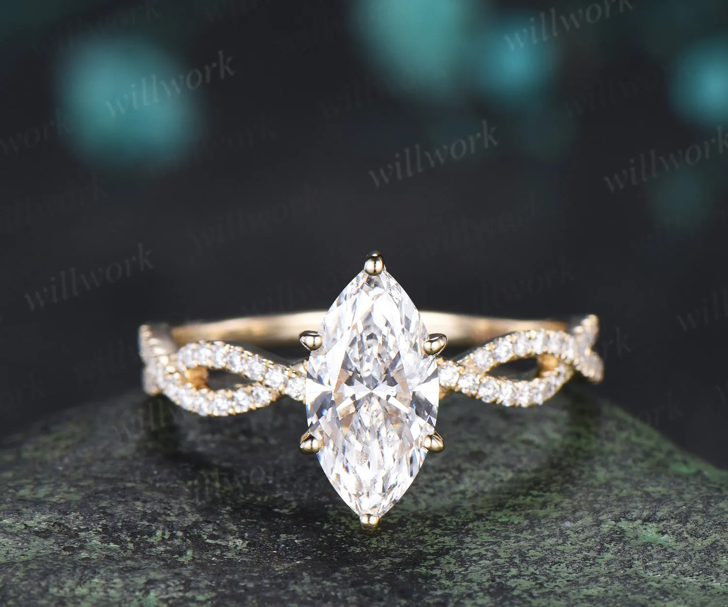 Marquise Lab Grown Diamond Engagement Ring Set Twisted Infinity Band Diamond Promise Ring Wave Wedding Ring Bridal Set sold by Willwork Jewelry product image thumbnail 4