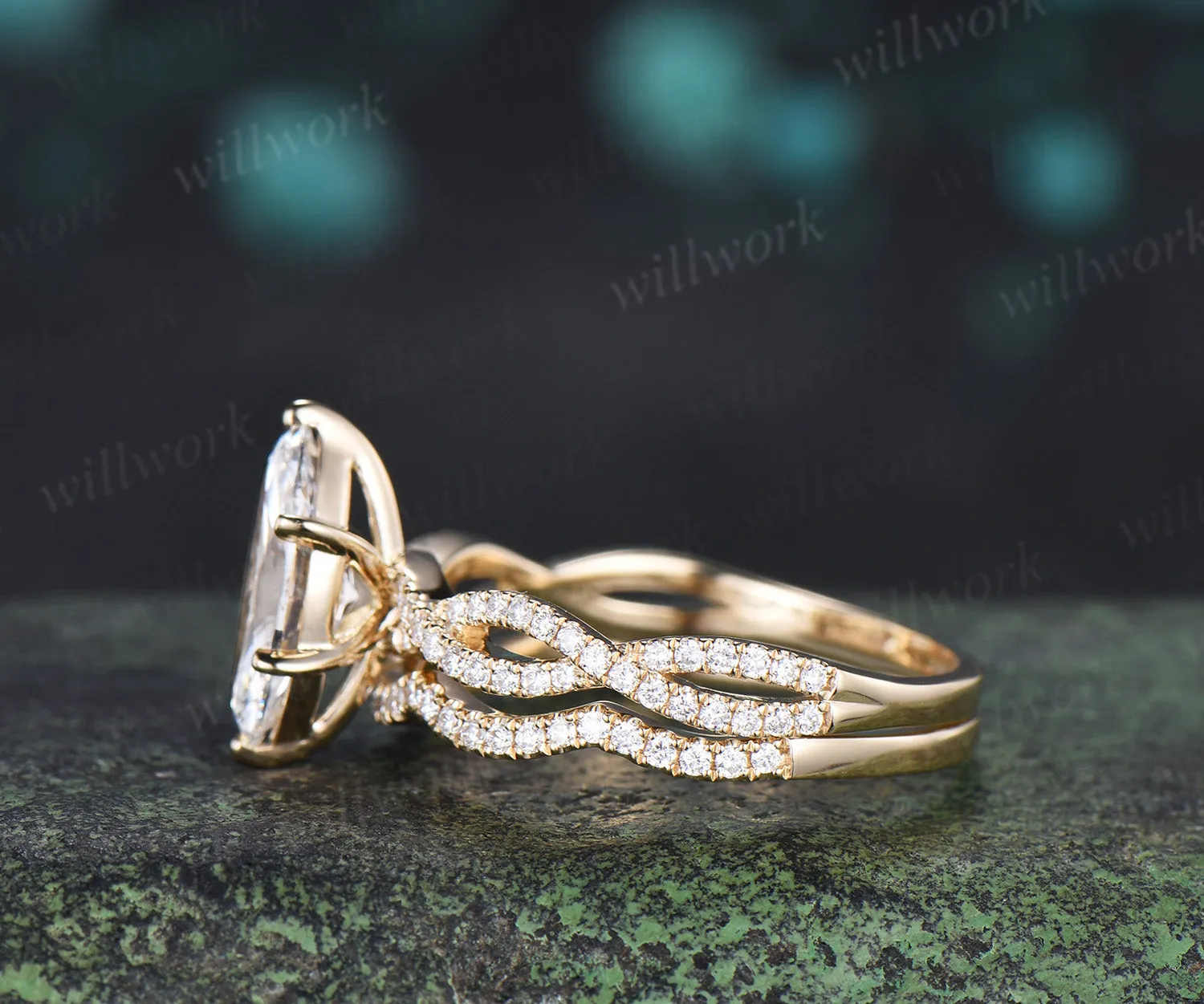 Marquise Lab Grown Diamond Engagement Ring Set Twisted Infinity Band Diamond Promise Ring Wave Wedding Ring Bridal Set sold by Willwork Jewelry product image thumbnail 5
