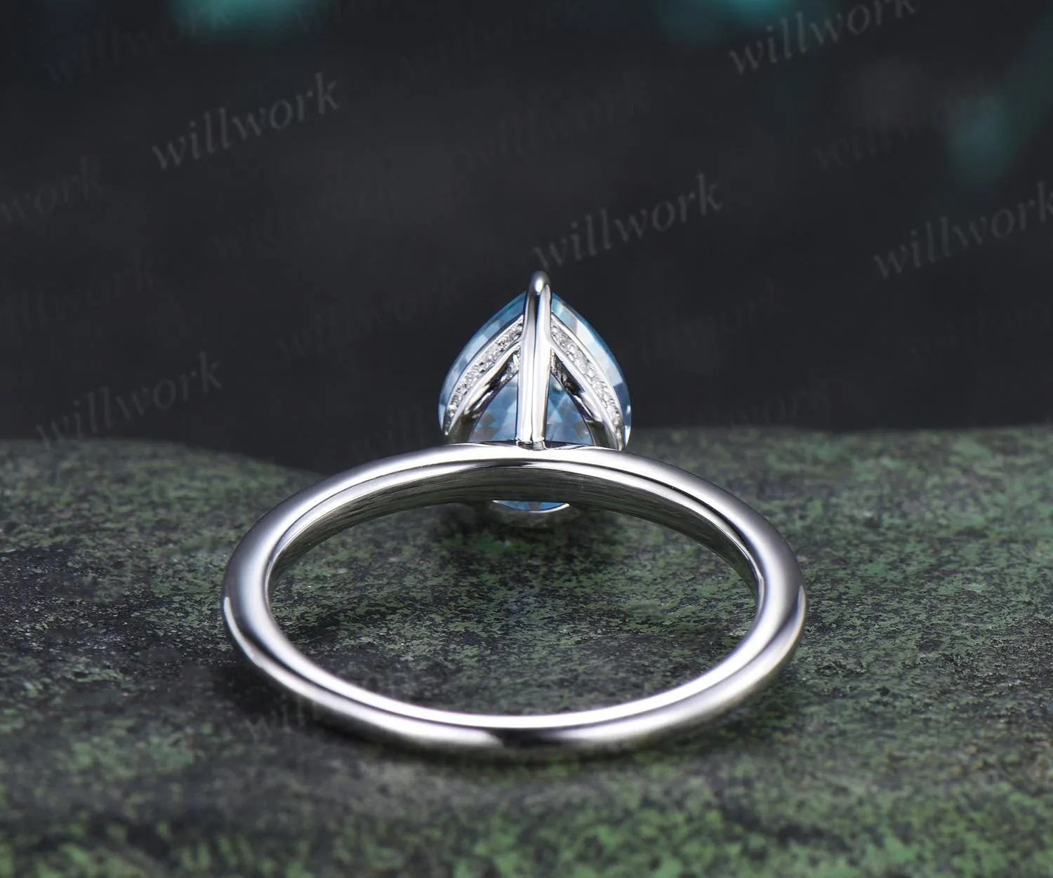 Pear cut aquamarine engagement ring white gold hidden halo diamond ring claw prong dainty promise wedding ring women gift sold by Willwork Jewelry product image thumbnail 5