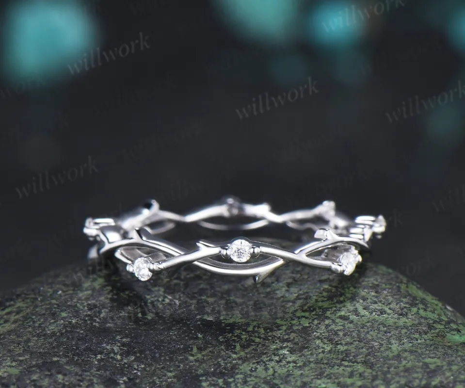 Full Eternity Twig Branch Diamond Wedding Band Twisted Stacking Ring Nature Inspired Wedding Ring for Women made by Willwork Jewelry
