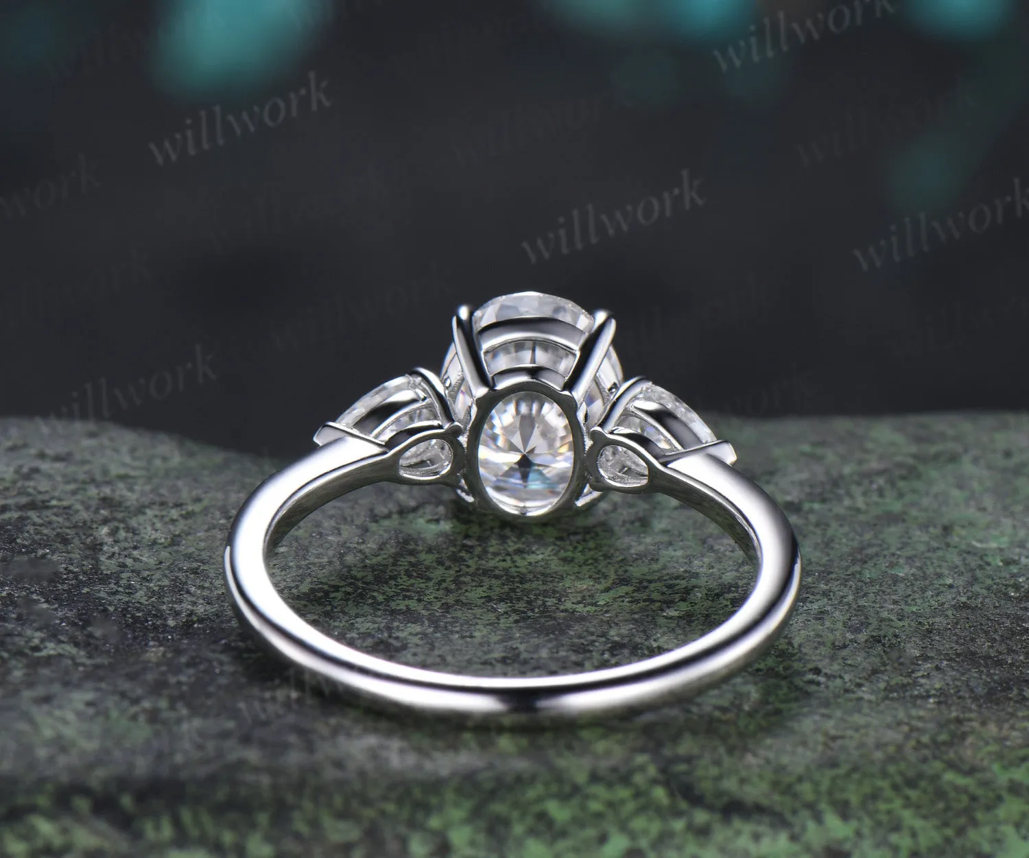 2ct oval cut moissanite engagement ring three stone pear moissanite accent promise ring gifts for her sold by Willwork Jewelry product image thumbnail 5