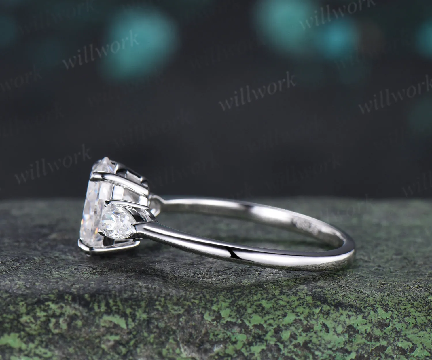 2ct oval cut moissanite engagement ring three stone pear moissanite accent promise ring gifts for her sold by Willwork Jewelry product image thumbnail 3
