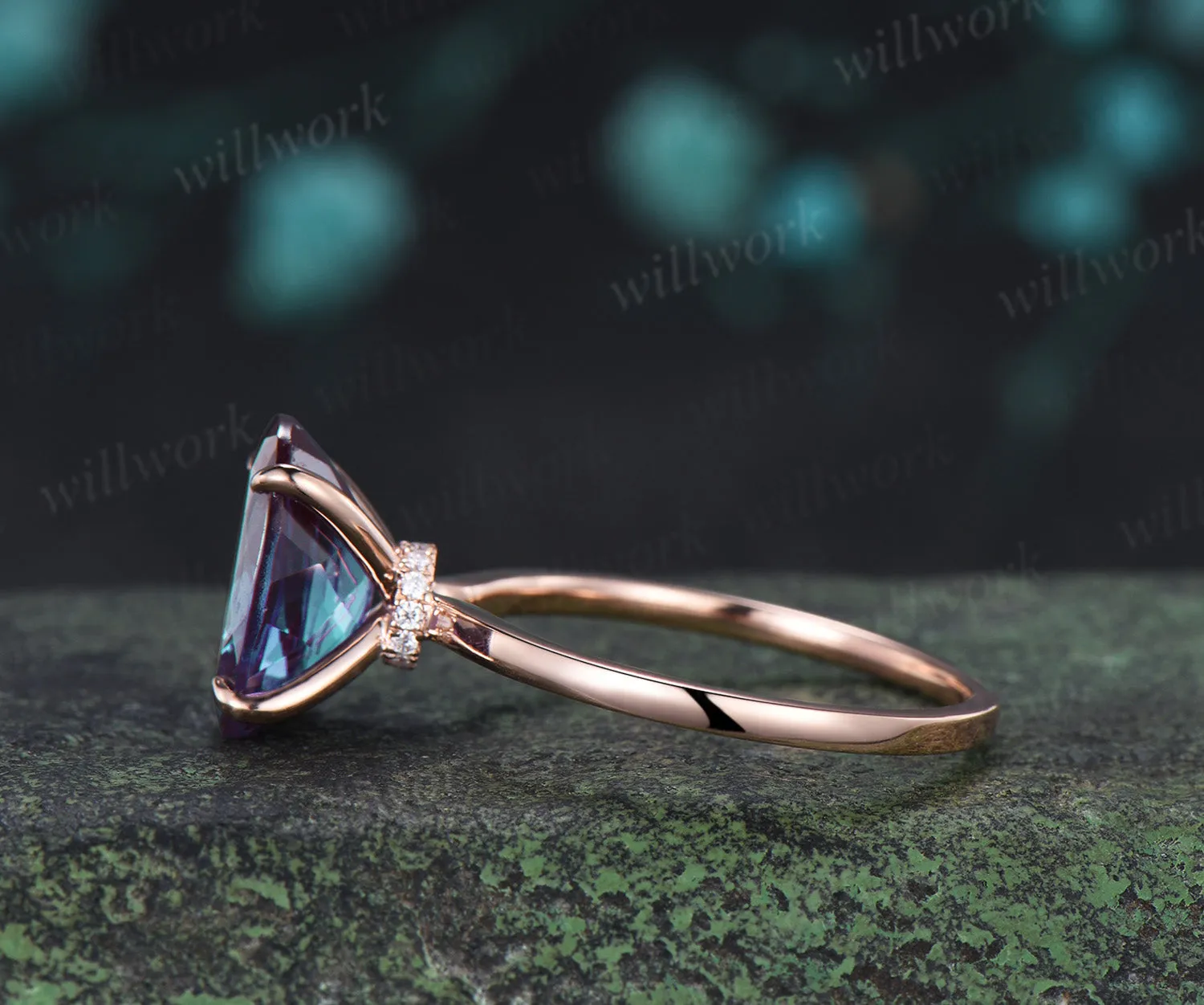 8x12mm Oval Cut Alexandrite Engagement Ring Diamond Hidden Halo Promise Ring Color Change Gemstone Ring sold by Willwork Jewelry product image thumbnail 4