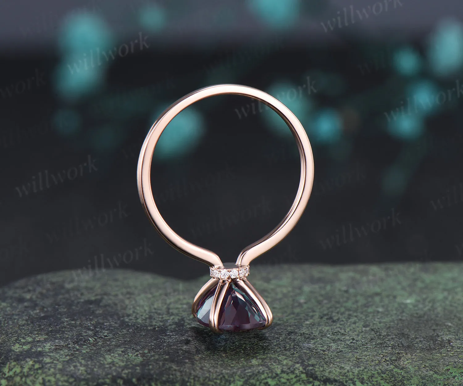 8x12mm Oval Cut Alexandrite Engagement Ring Diamond Hidden Halo Promise Ring Color Change Gemstone Ring sold by Willwork Jewelry product image thumbnail 5