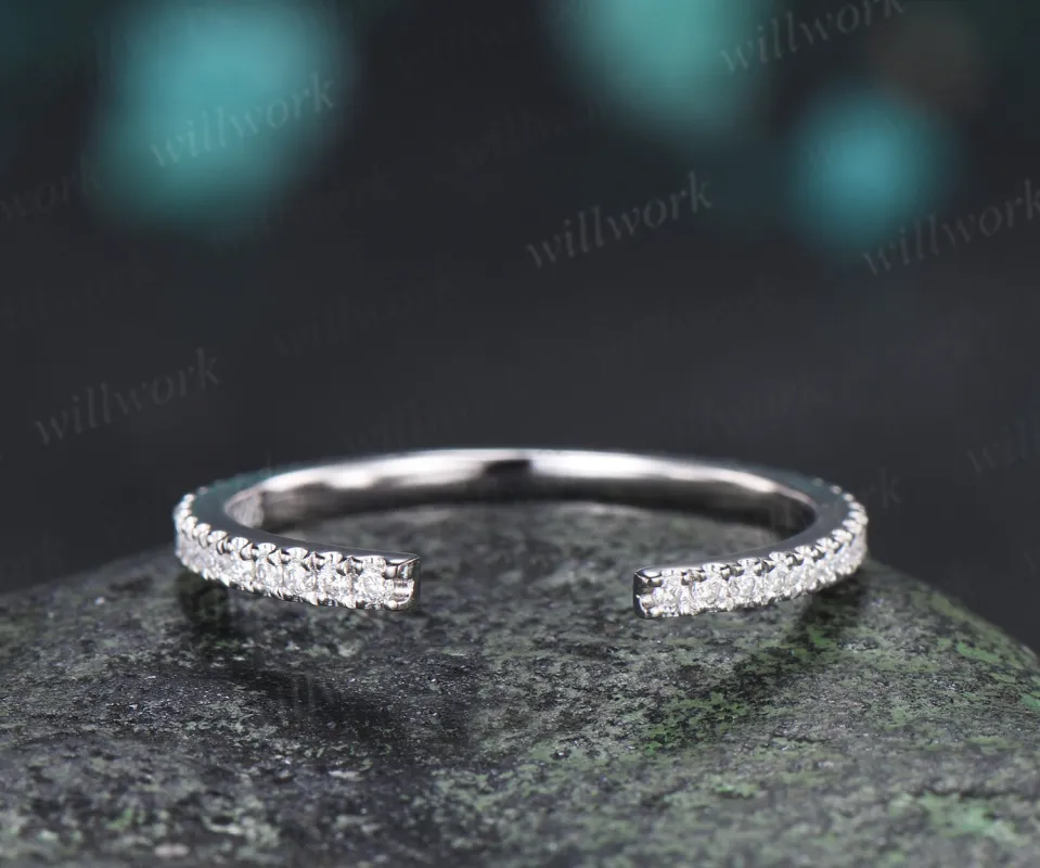 Open Gap Diamond Wedding Band Full Eternity Stacking Ring Dainty Matching Band made by Willwork Jewelry