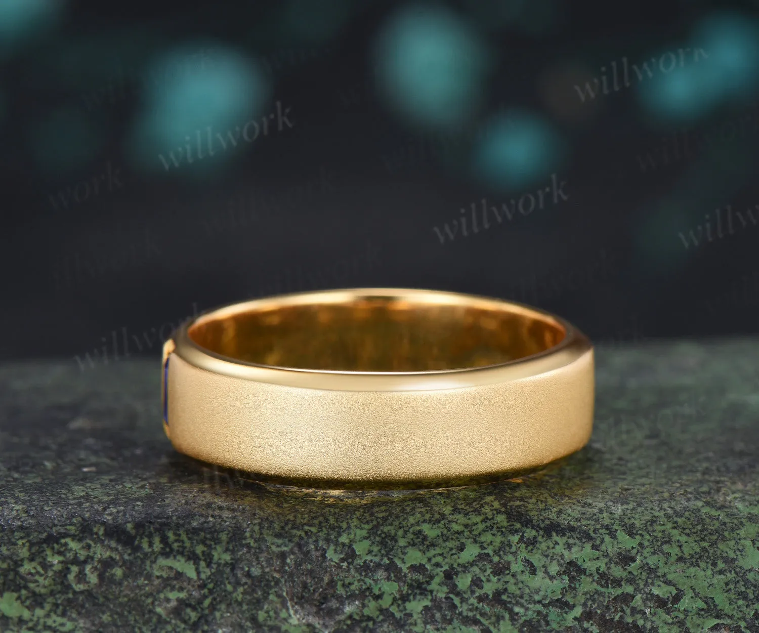 Baguette Sapphire Beveled Edge Men Engagement Ring Unique Solitaire Frosted Finished Men's Wedding Band sold by Willwork Jewelry product image thumbnail 5