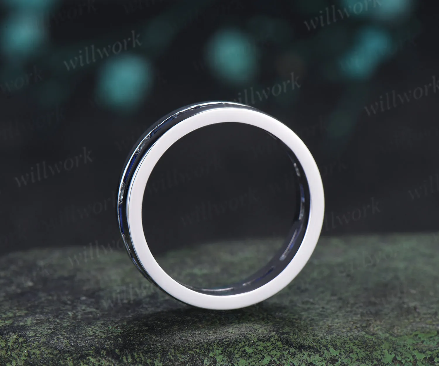 Baguette Cut Sapphire Princess Alexandrite Men Engagement Ring Channel Set Full Eternity Wedding Ring Anniversary Gifts sold by Willwork Jewelry product image thumbnail 5