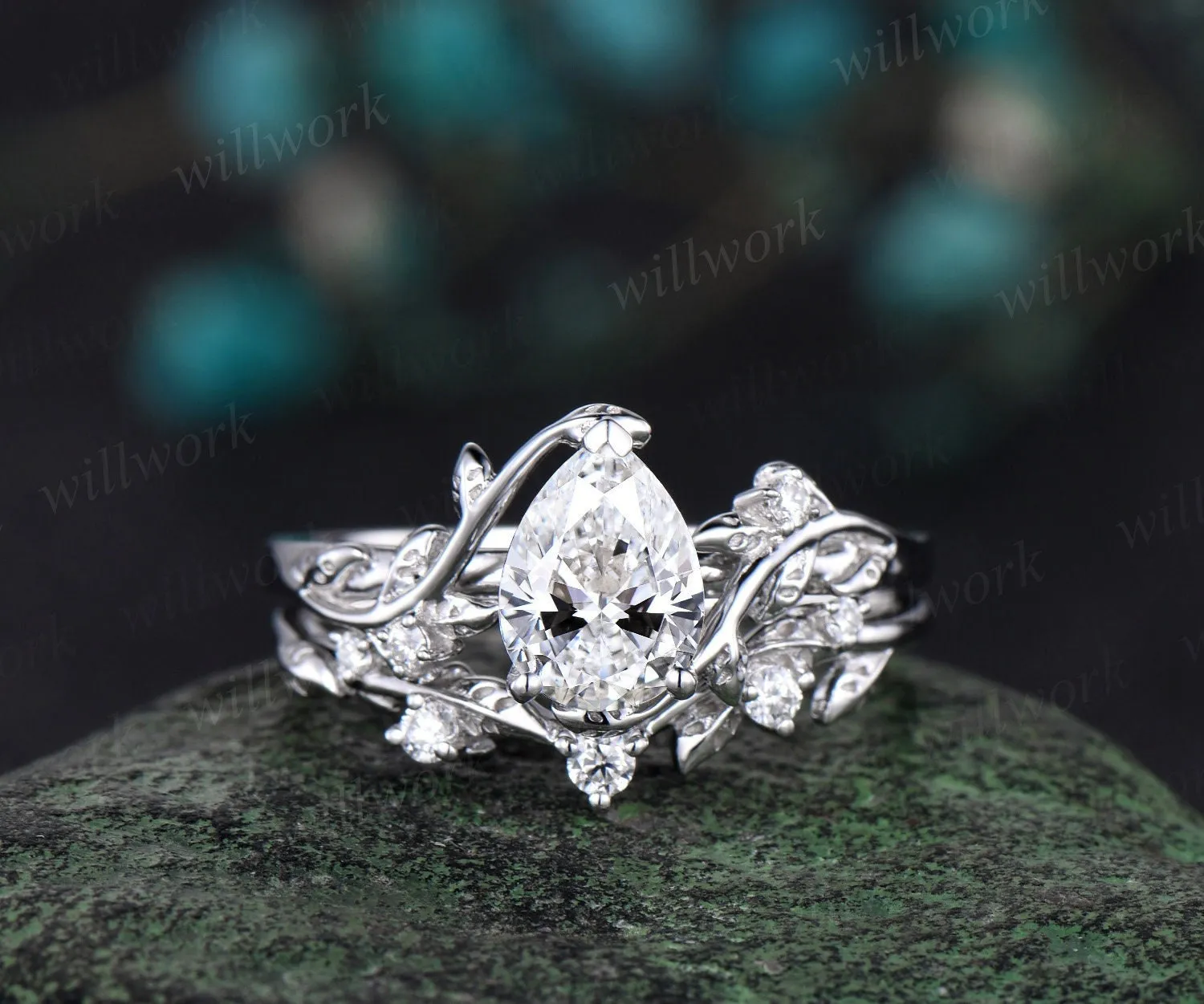 Custom order for Dania Munoz(2pc ring set, 14k white gold, ring size 7) sold by Willwork Jewelry
