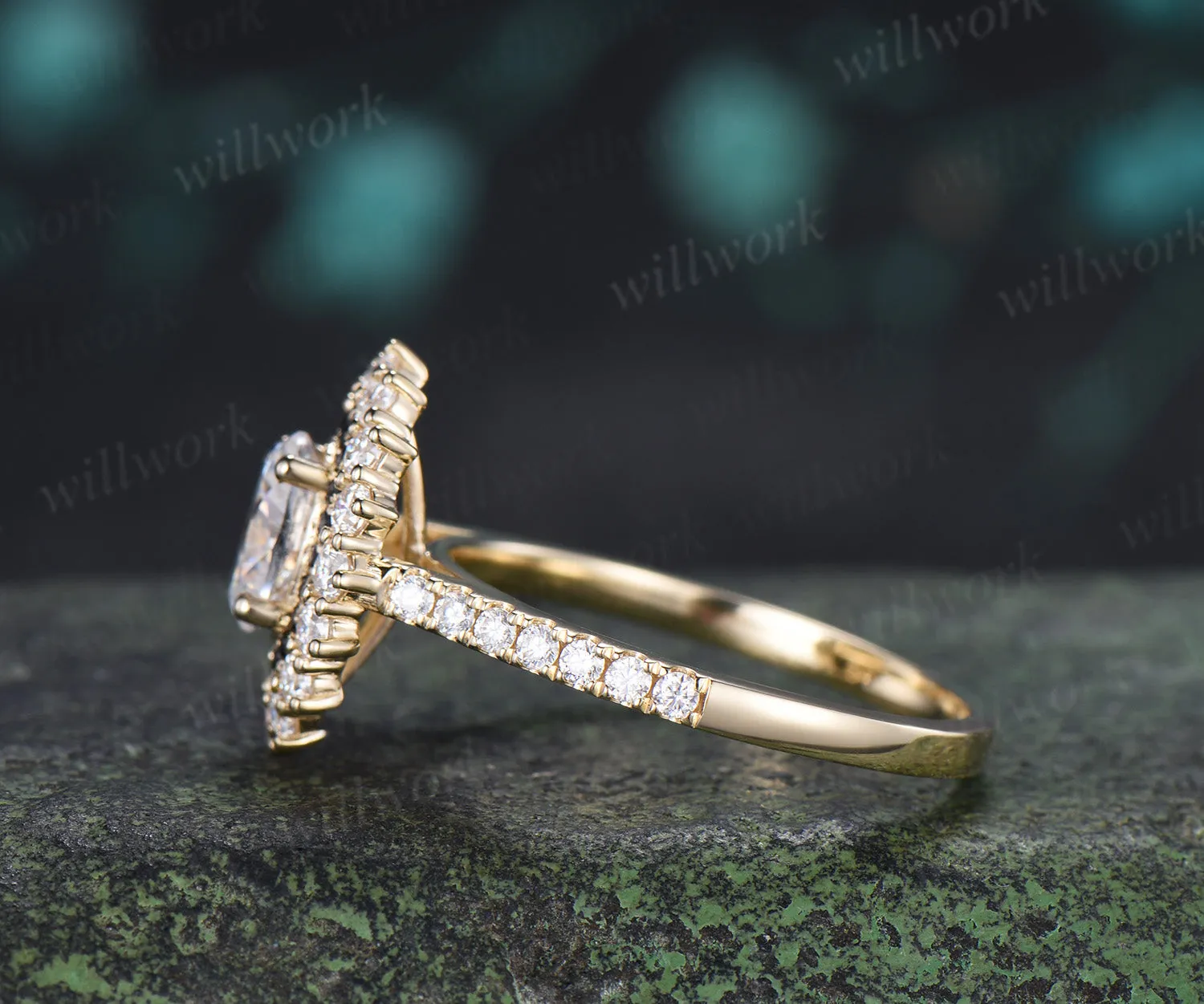 Vintage Oval Cut Moissanite Engagement Ring Moissanite Black Spinel Double Halo Half Eternity Band Unique Promise Ring sold by Willwork Jewelry product image thumbnail 3