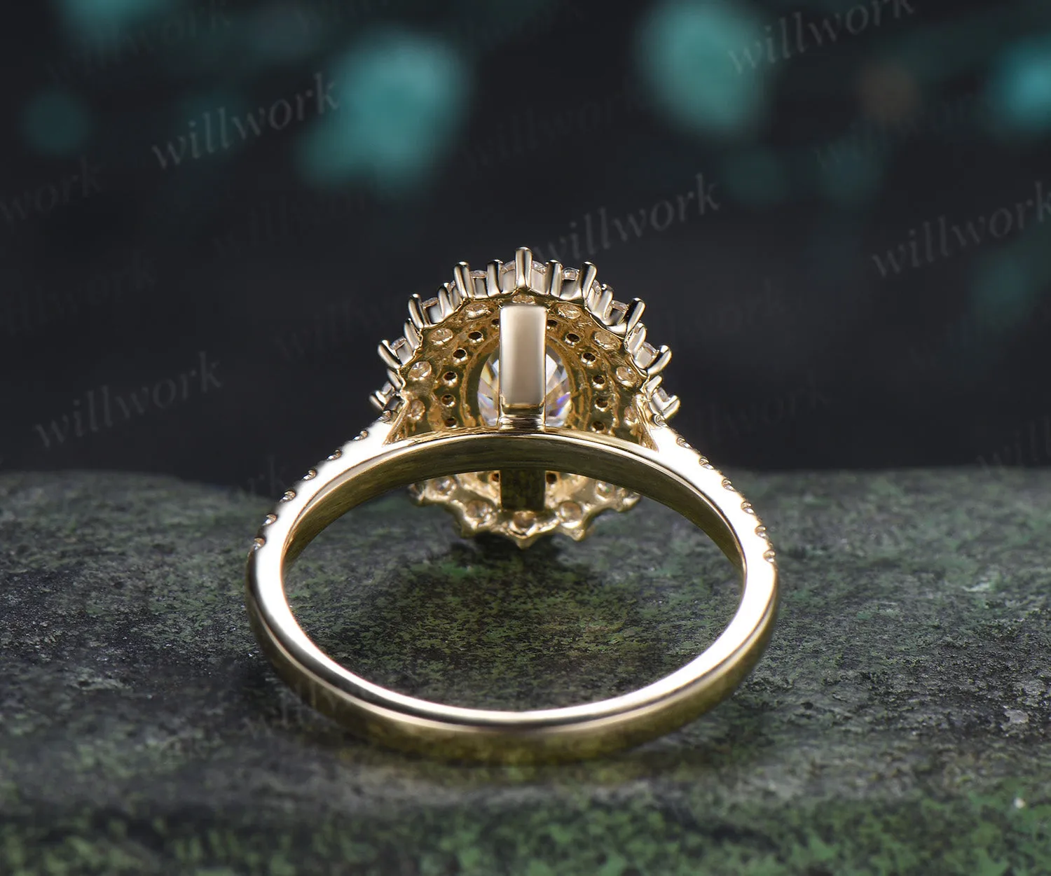 Vintage Oval Cut Moissanite Engagement Ring Moissanite Black Spinel Double Halo Half Eternity Band Unique Promise Ring sold by Willwork Jewelry product image thumbnail 4
