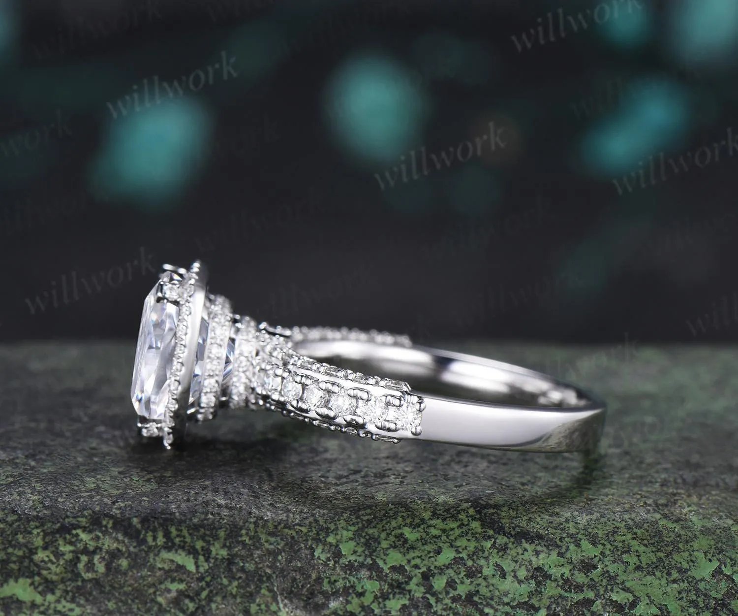 3ct cushion cut moissanite engagement ring vintage half eternity double hidden halo wedding promise ring women fine jewelry sold by Willwork Jewelry product image thumbnail 5