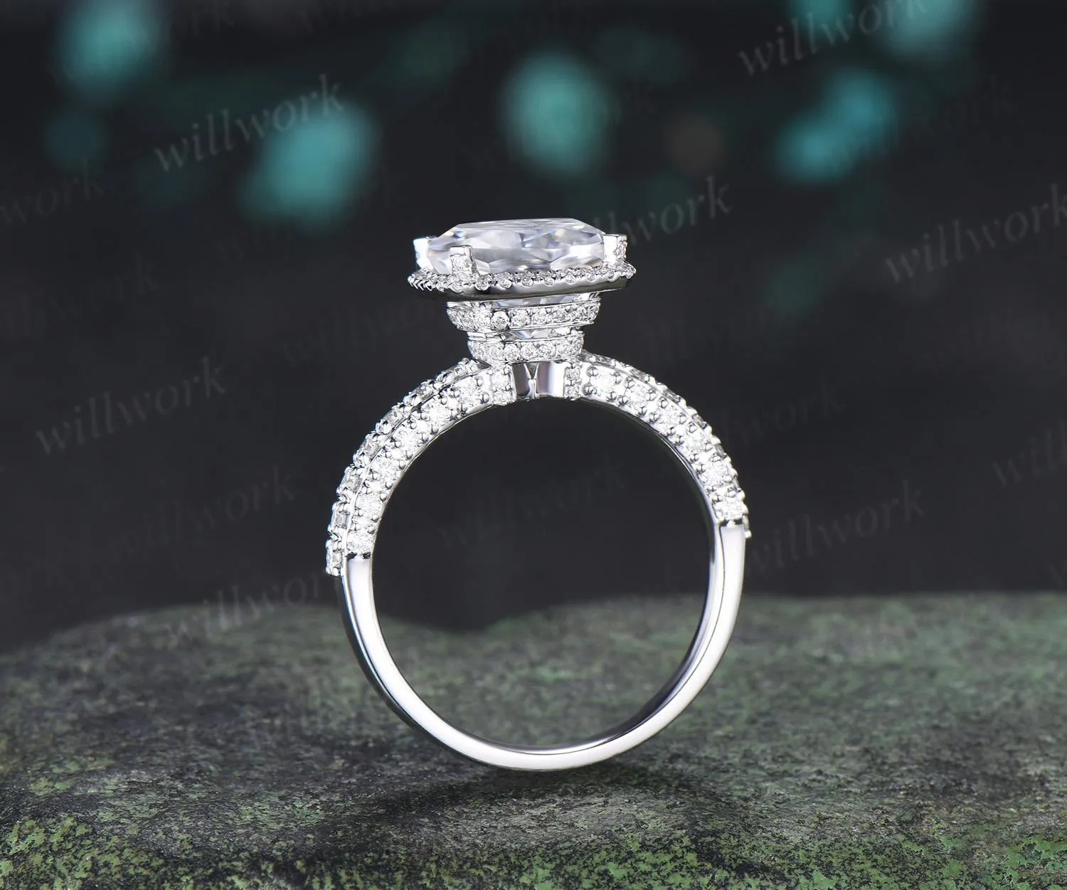 3ct cushion cut moissanite engagement ring vintage half eternity double hidden halo wedding promise ring women fine jewelry sold by Willwork Jewelry product image thumbnail 2