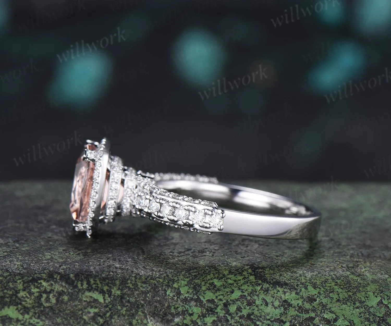 3ct cushion cut morganite engagement ring vintage half eternity hidden halo moissanite wedding promise ring women fine jewelry sold by Willwork Jewelry product image thumbnail 5