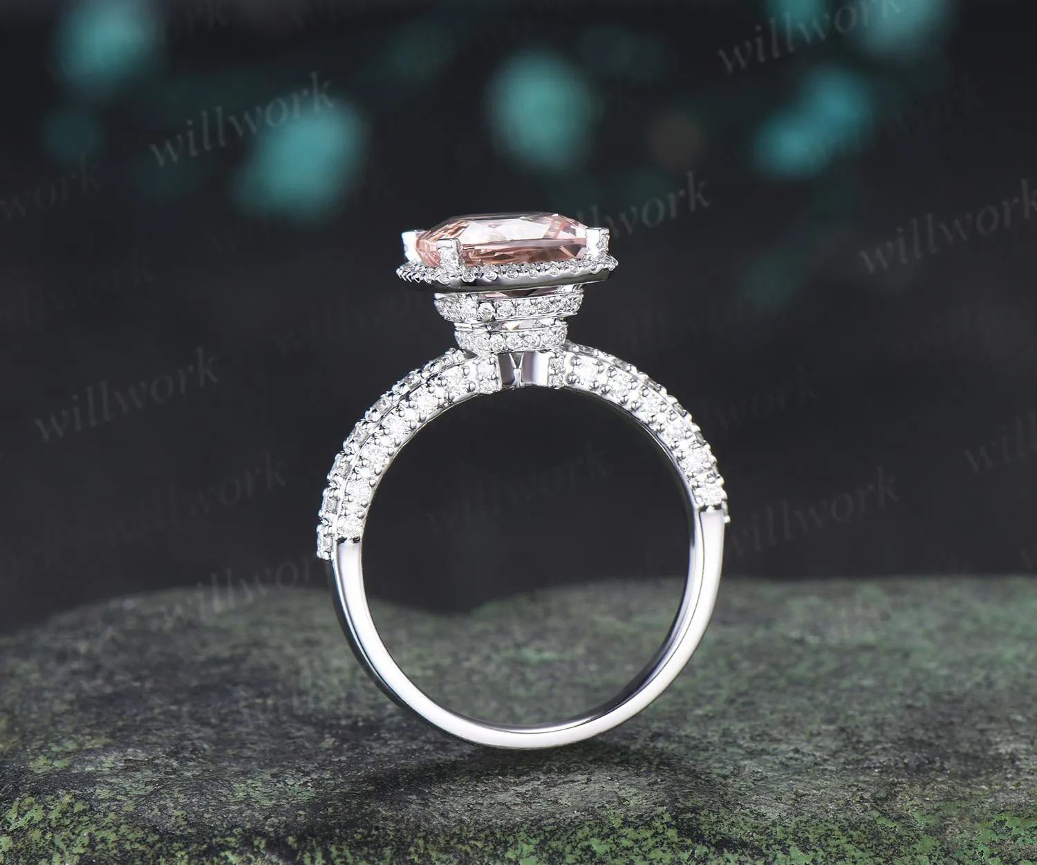 3ct cushion cut morganite engagement ring vintage half eternity hidden halo moissanite wedding promise ring women fine jewelry sold by Willwork Jewelry product image thumbnail 3